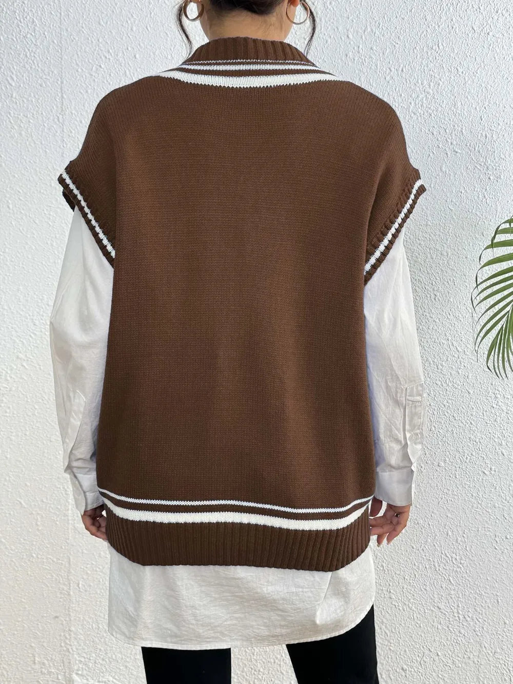 Pearl Trim Contrast V - Neck Sweater Vest - Bela Fils BoutiqueBela Fils Boutique