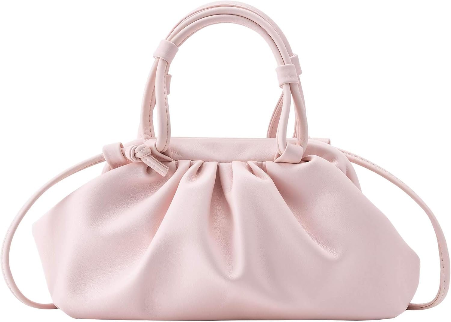 Pink Cloud Pouch Dumpling Crossbody Bag – Soft Leather with Ruched Detail - Bela Fils BoutiqueBela Fils Boutique