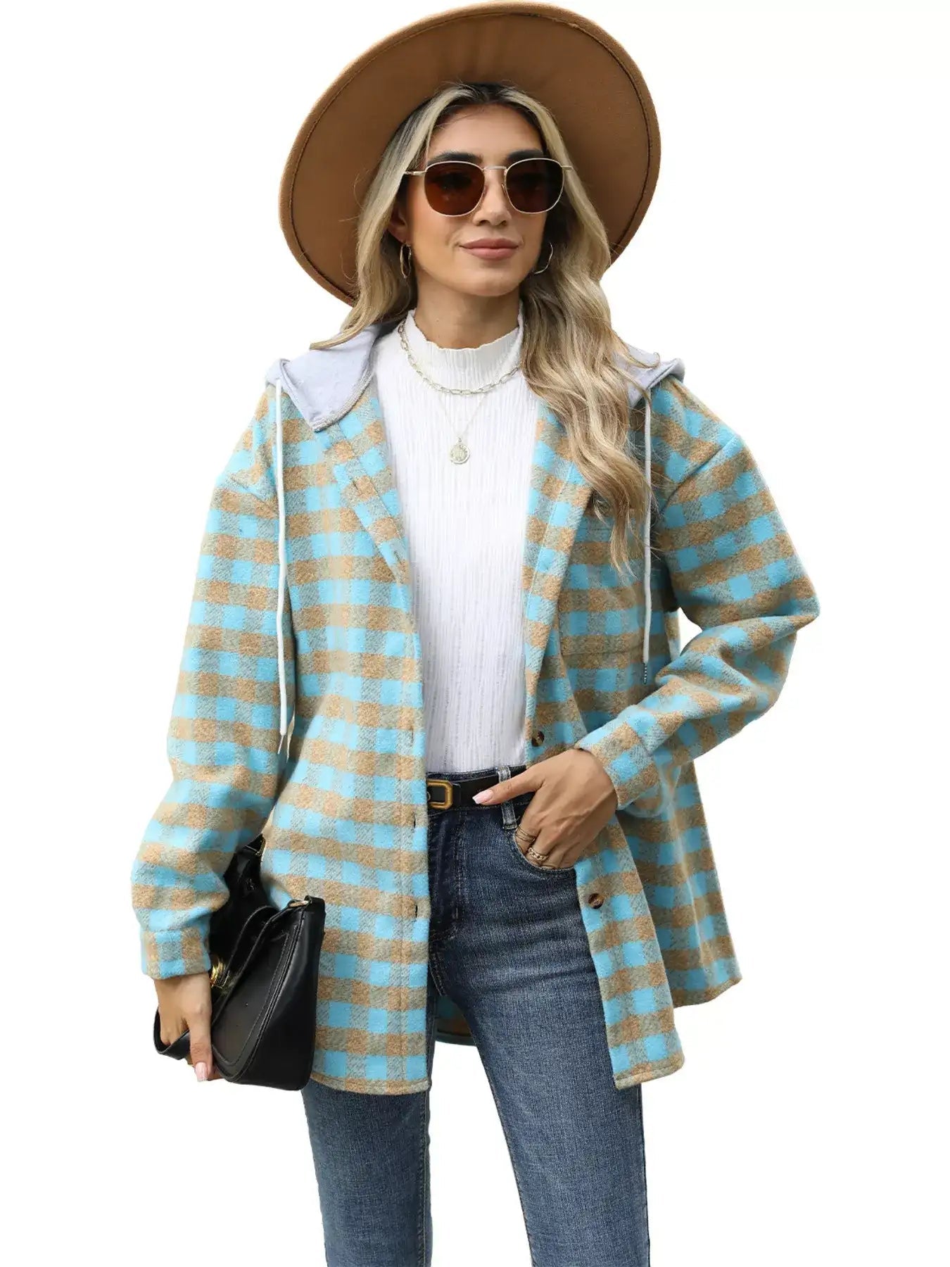 Plaid Button Up Long Sleeve Drawstring Hooded Jacket - Bela Fils BoutiqueBela Fils Boutique