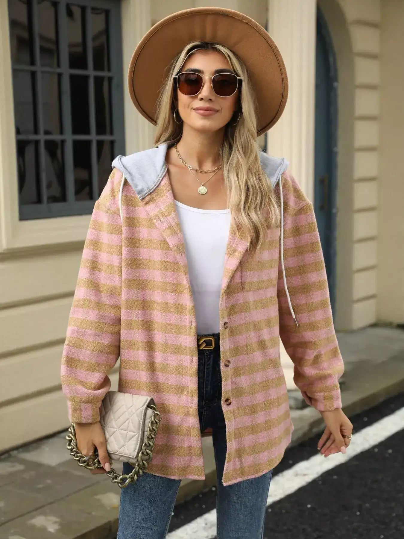 Plaid Button Up Long Sleeve Drawstring Hooded Jacket - Bela Fils BoutiqueBela Fils Boutique