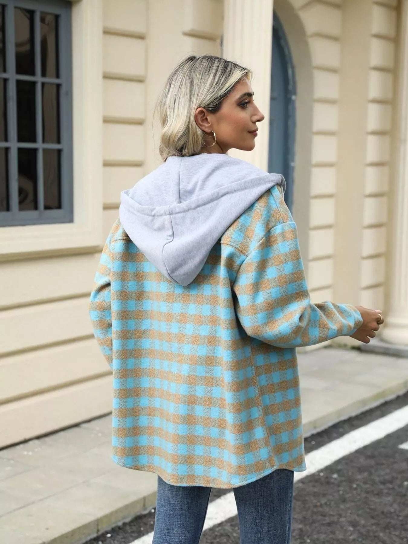 Plaid Button Up Long Sleeve Drawstring Hooded Jacket - Bela Fils BoutiqueBela Fils Boutique