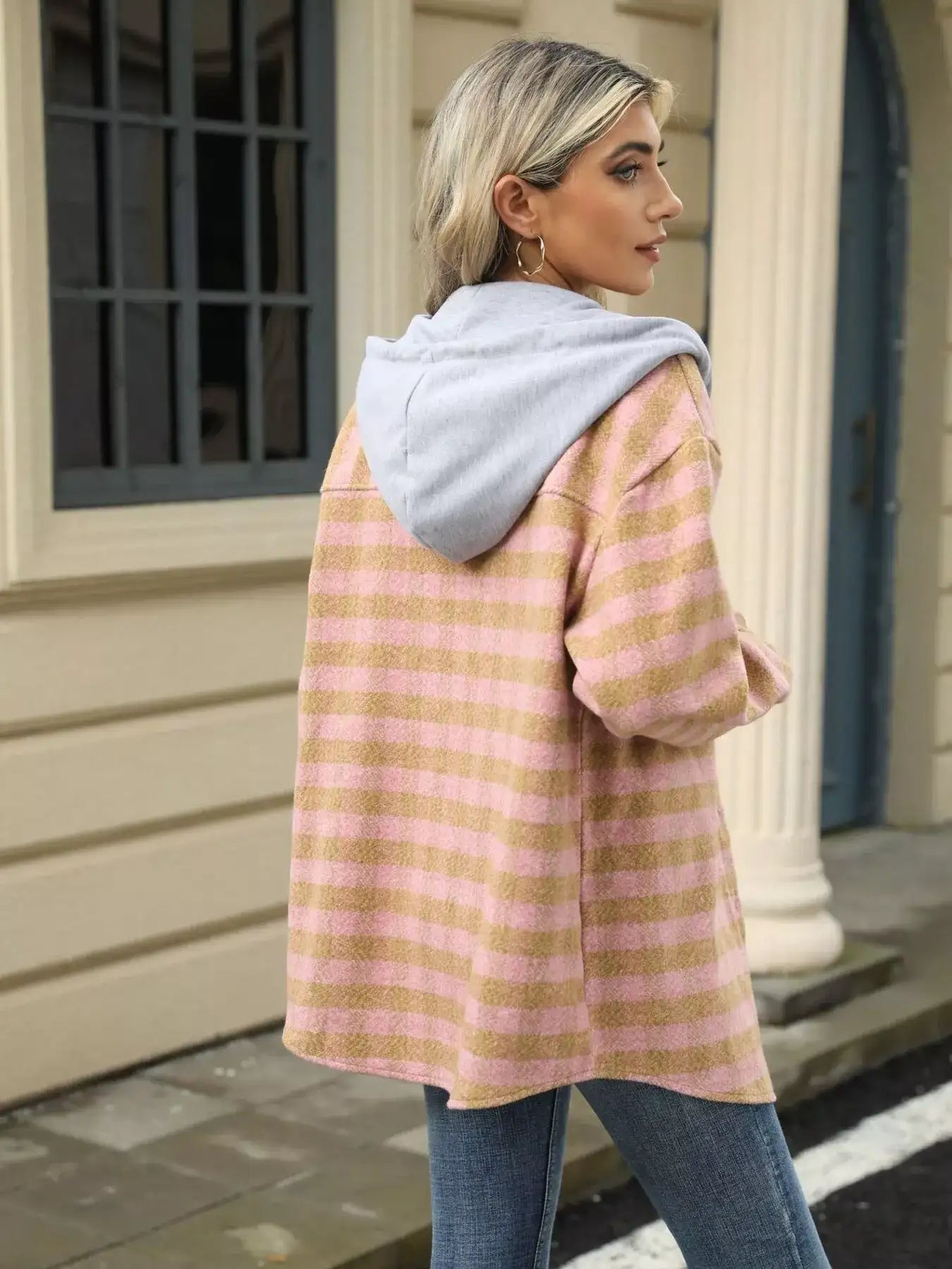 Plaid Button Up Long Sleeve Drawstring Hooded Jacket - Bela Fils BoutiqueBela Fils Boutique