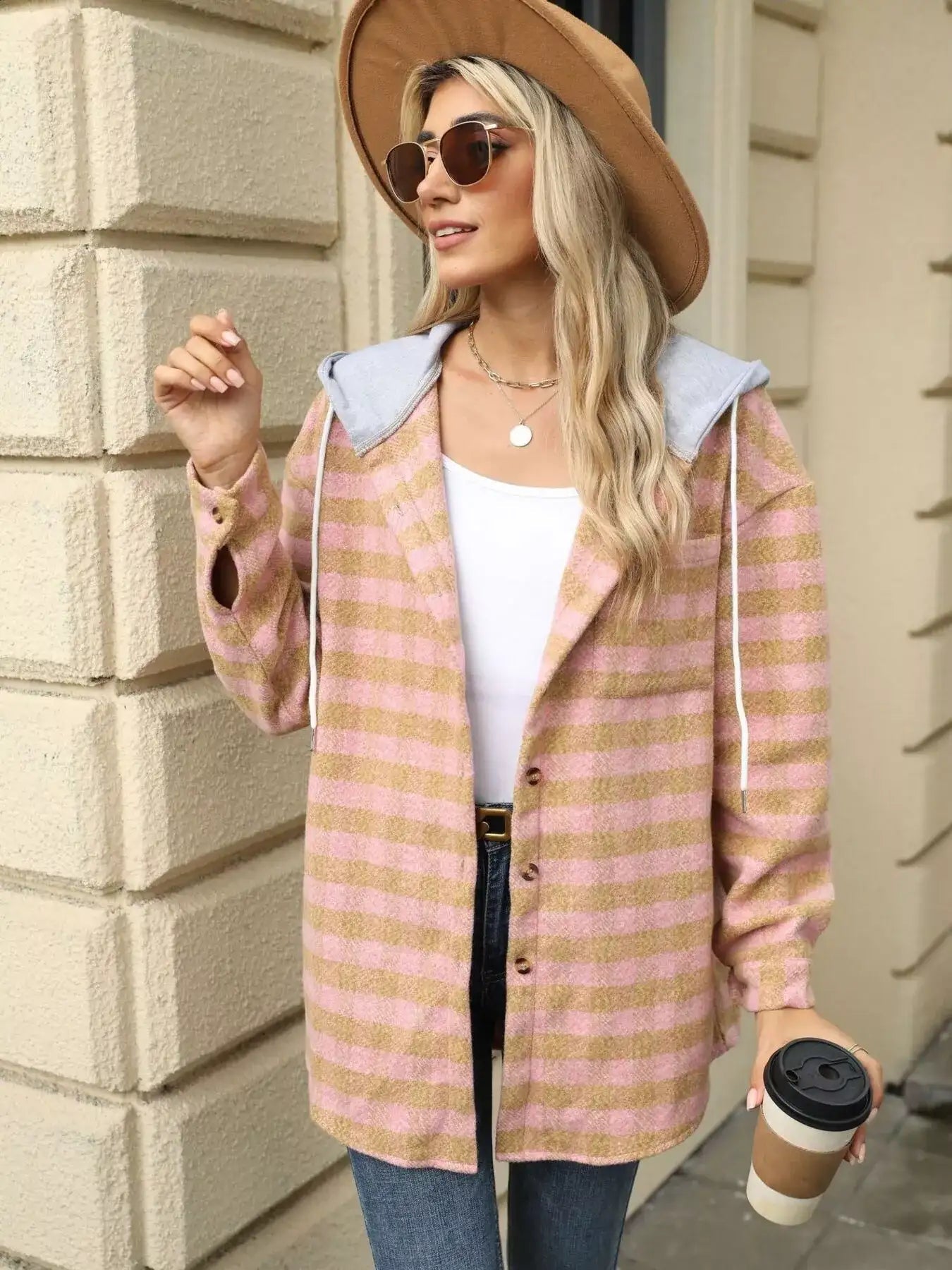 Plaid Button Up Long Sleeve Drawstring Hooded Jacket - Bela Fils BoutiqueBela Fils Boutique