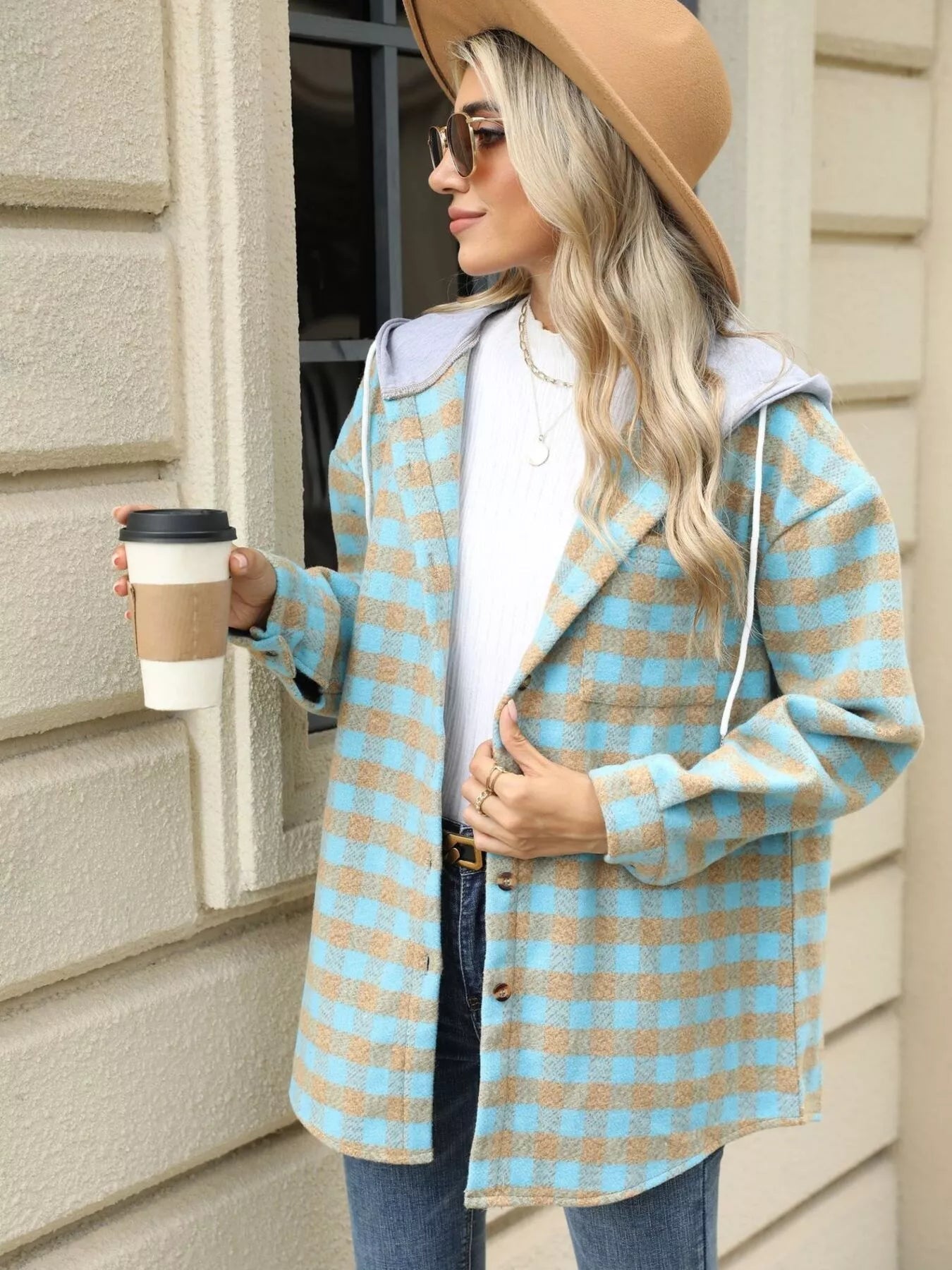 Plaid Button Up Long Sleeve Drawstring Hooded Jacket - Bela Fils BoutiqueBela Fils Boutique