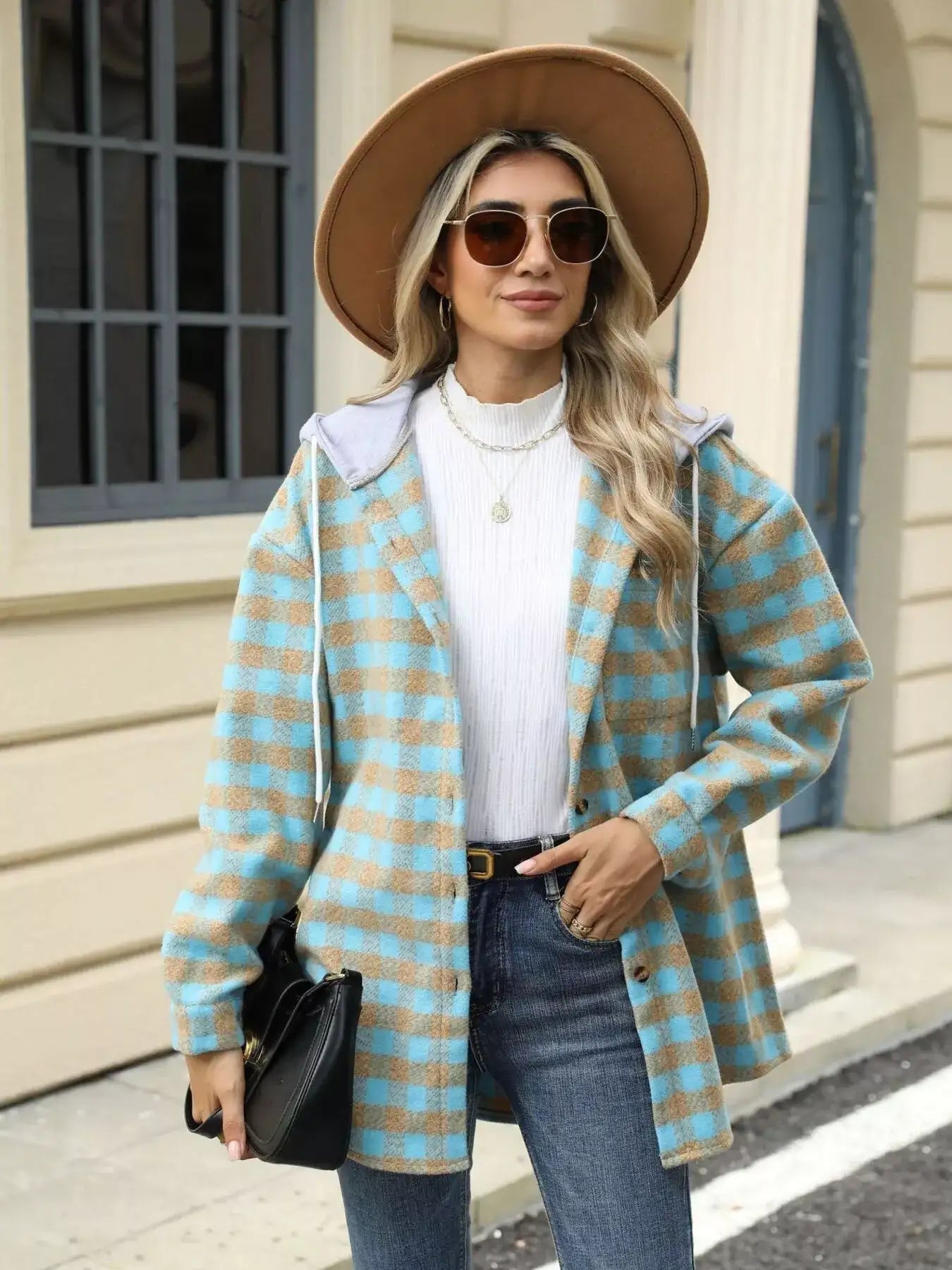 Plaid Button Up Long Sleeve Drawstring Hooded Jacket - Bela Fils BoutiqueBela Fils Boutique