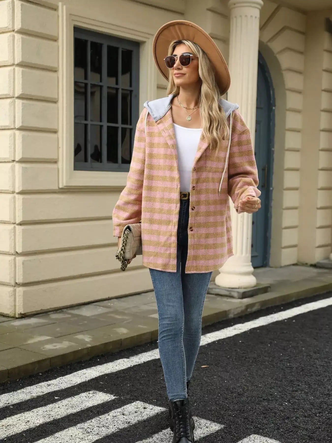 Plaid Button Up Long Sleeve Drawstring Hooded Jacket - Bela Fils BoutiqueBela Fils Boutique