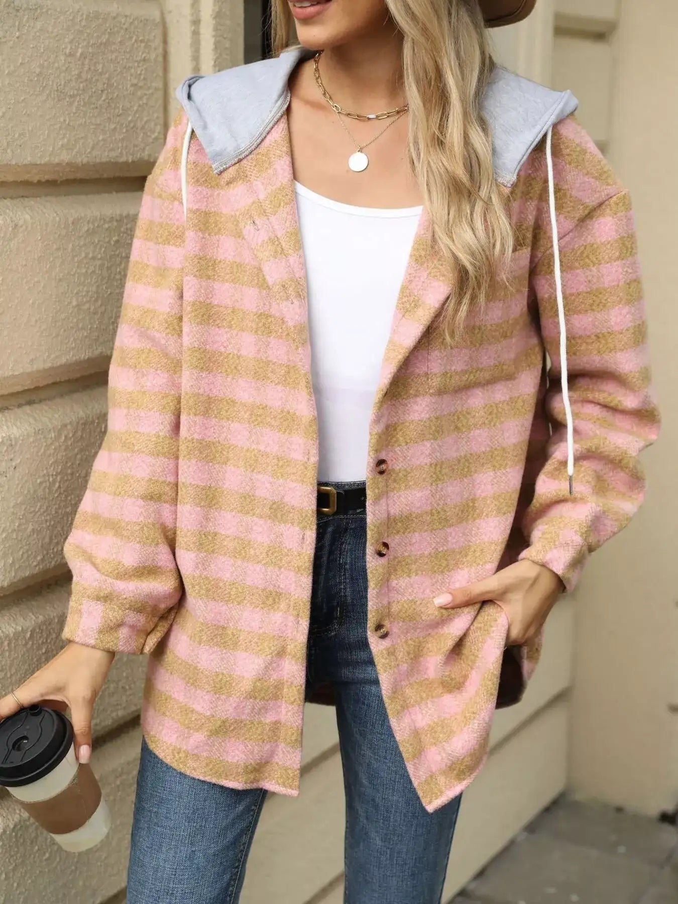 Plaid Button Up Long Sleeve Drawstring Hooded Jacket - Bela Fils BoutiqueBela Fils Boutique