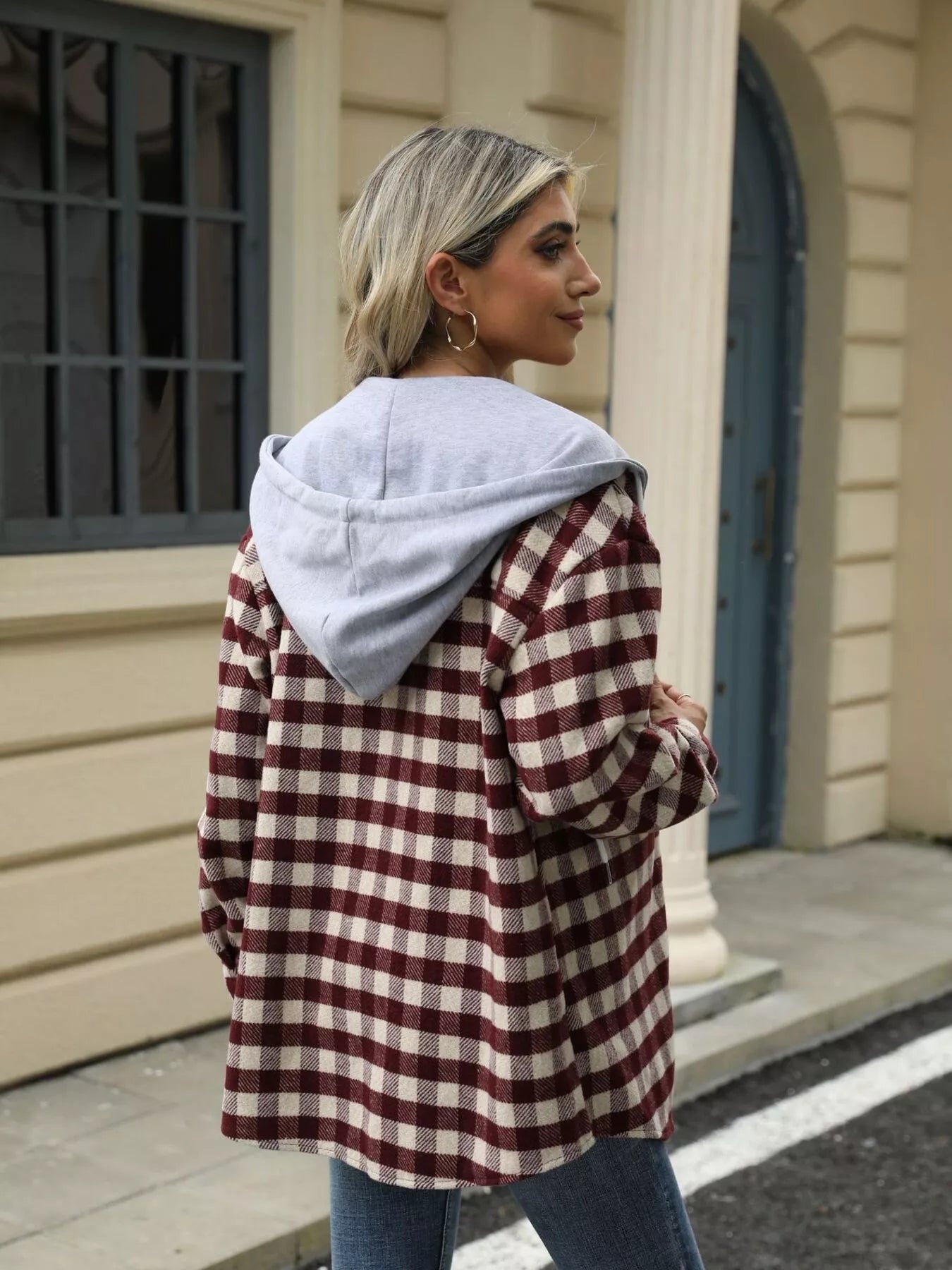 Plaid Button Up Long Sleeve Drawstring Hooded Jacket - Bela Fils BoutiqueBela Fils Boutique