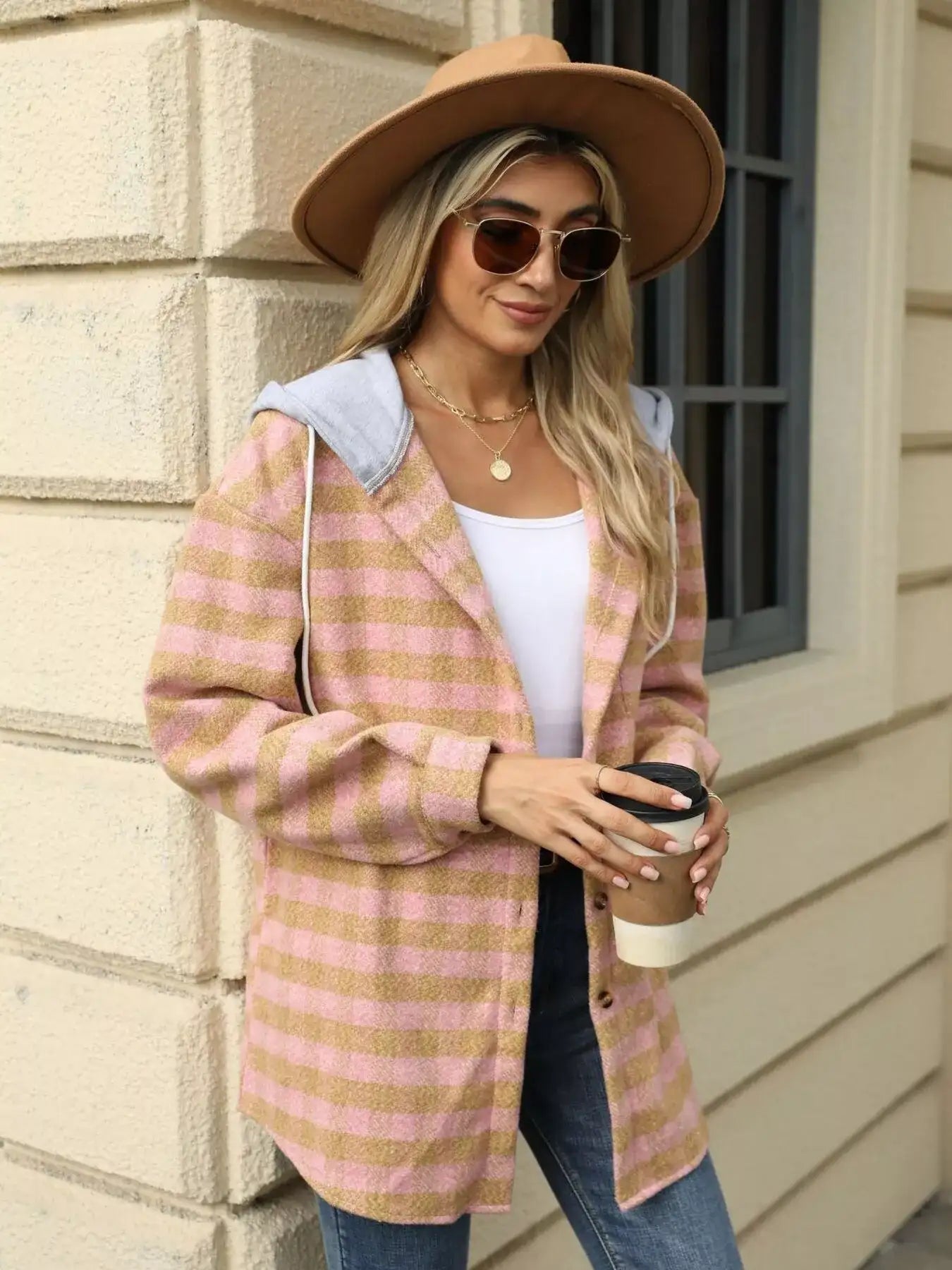 Plaid Button Up Long Sleeve Drawstring Hooded Jacket - Bela Fils BoutiqueBela Fils Boutique