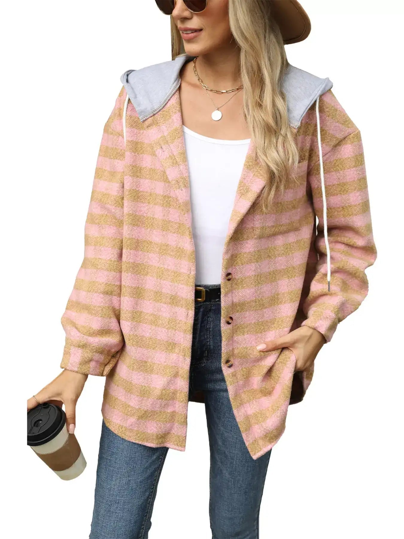 Plaid Button Up Long Sleeve Drawstring Hooded Jacket - Bela Fils BoutiqueBela Fils Boutique
