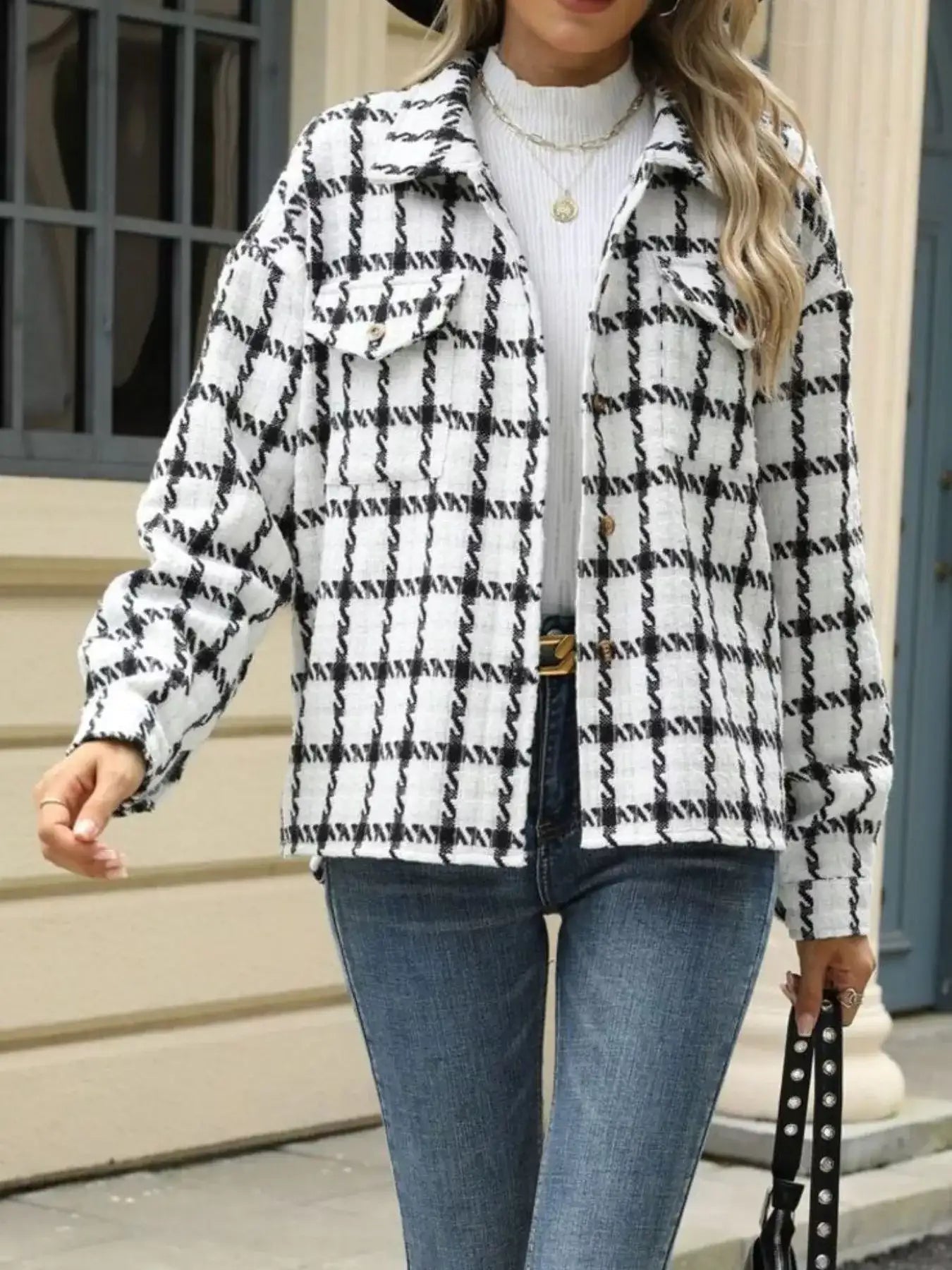 Plaid Button Up Long Sleeve Jacket - Bela Fils BoutiqueBela Fils Boutique