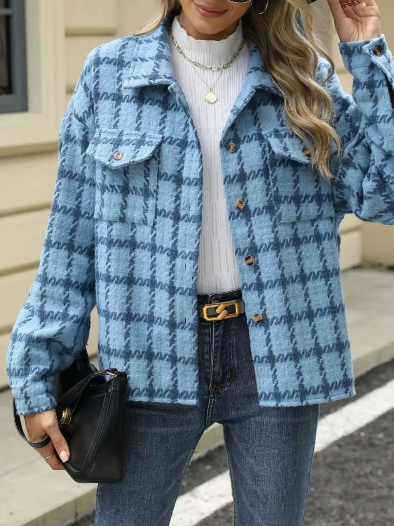 Plaid Button Up Long Sleeve Jacket - Bela Fils BoutiqueBela Fils Boutique