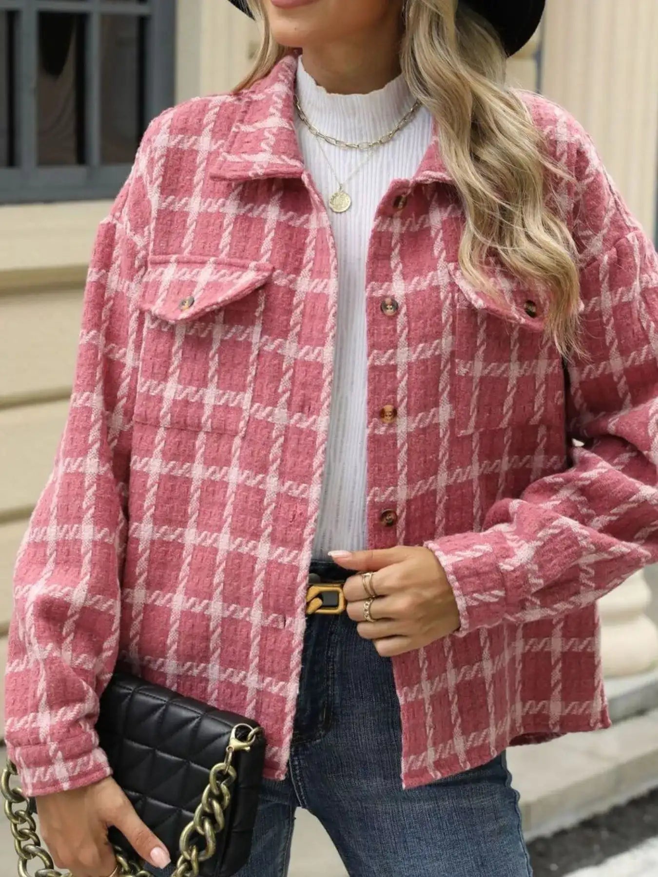 Plaid Button Up Long Sleeve Jacket - Bela Fils BoutiqueBela Fils Boutique