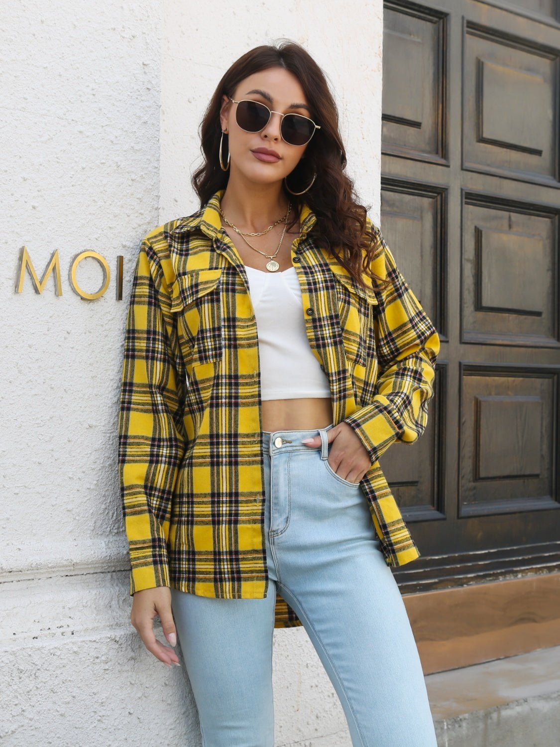 Plaid Collared Neck Buttoned Shirt with Pockets - Bela Fils BoutiqueBela Fils Boutique