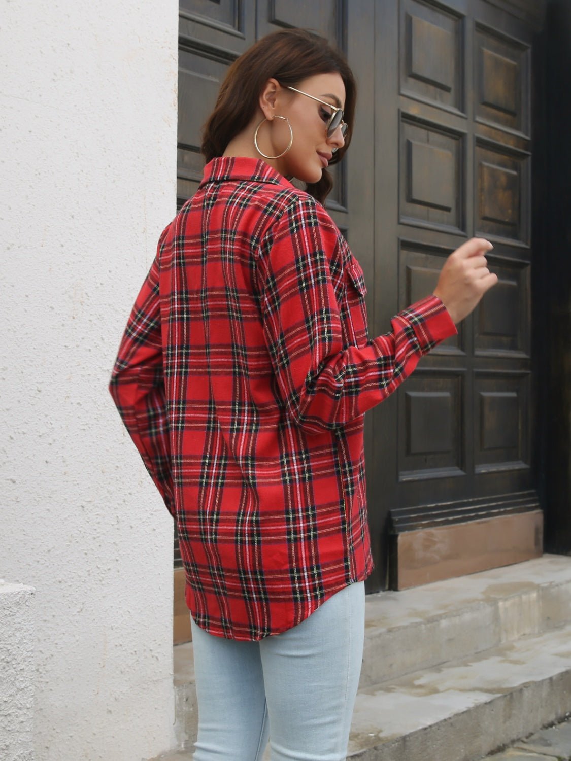 Plaid Collared Neck Buttoned Shirt with Pockets - Bela Fils BoutiqueBela Fils Boutique