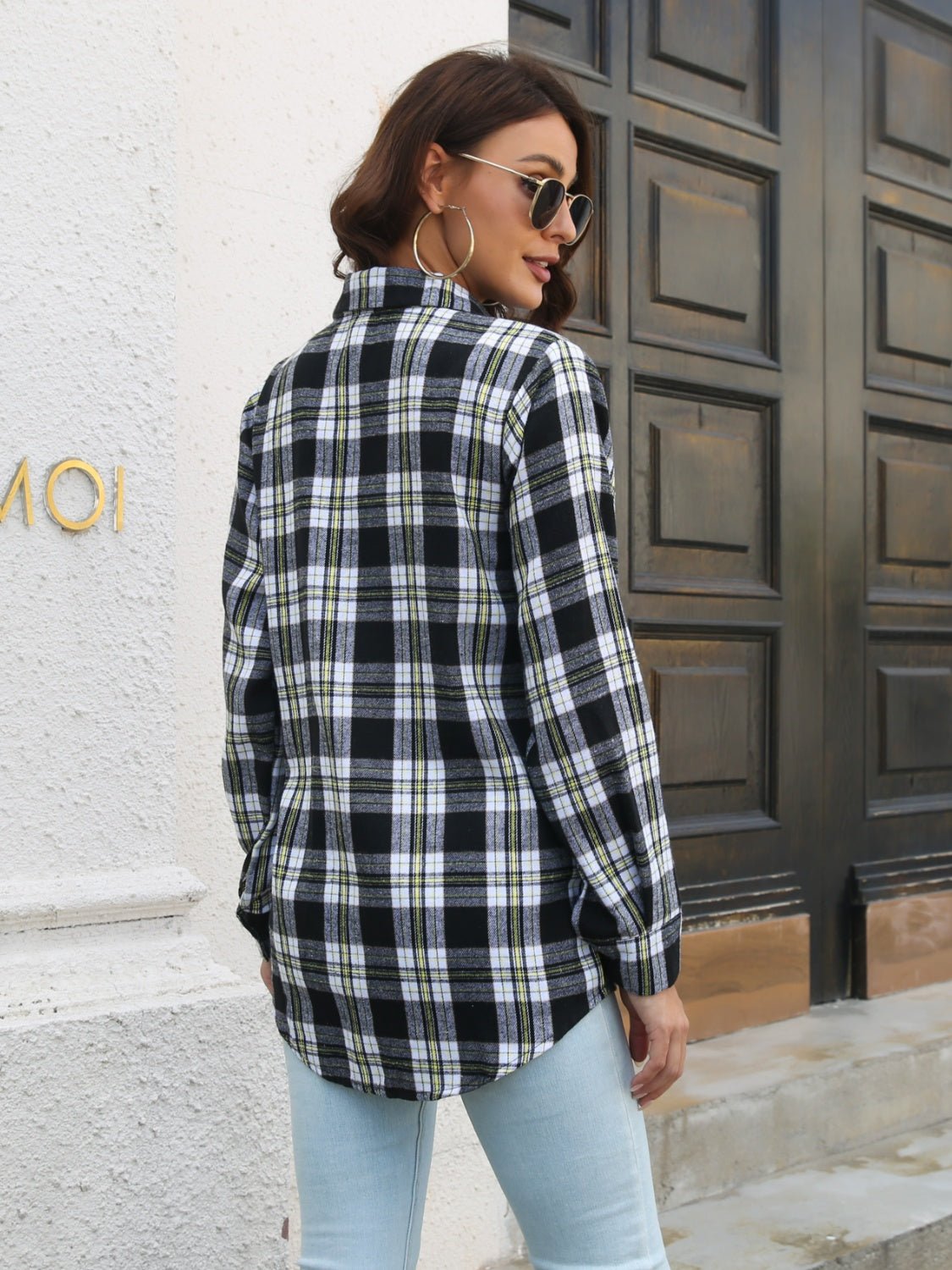 Plaid Collared Neck Buttoned Shirt with Pockets - Bela Fils BoutiqueBela Fils Boutique