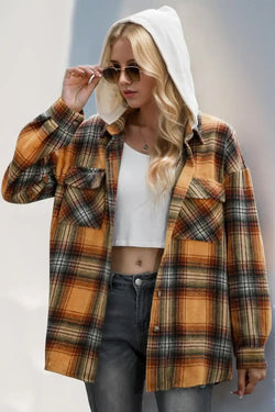 plaid drawstring hooded shacket - Bela Fils BoutiqueBela Fils Boutique