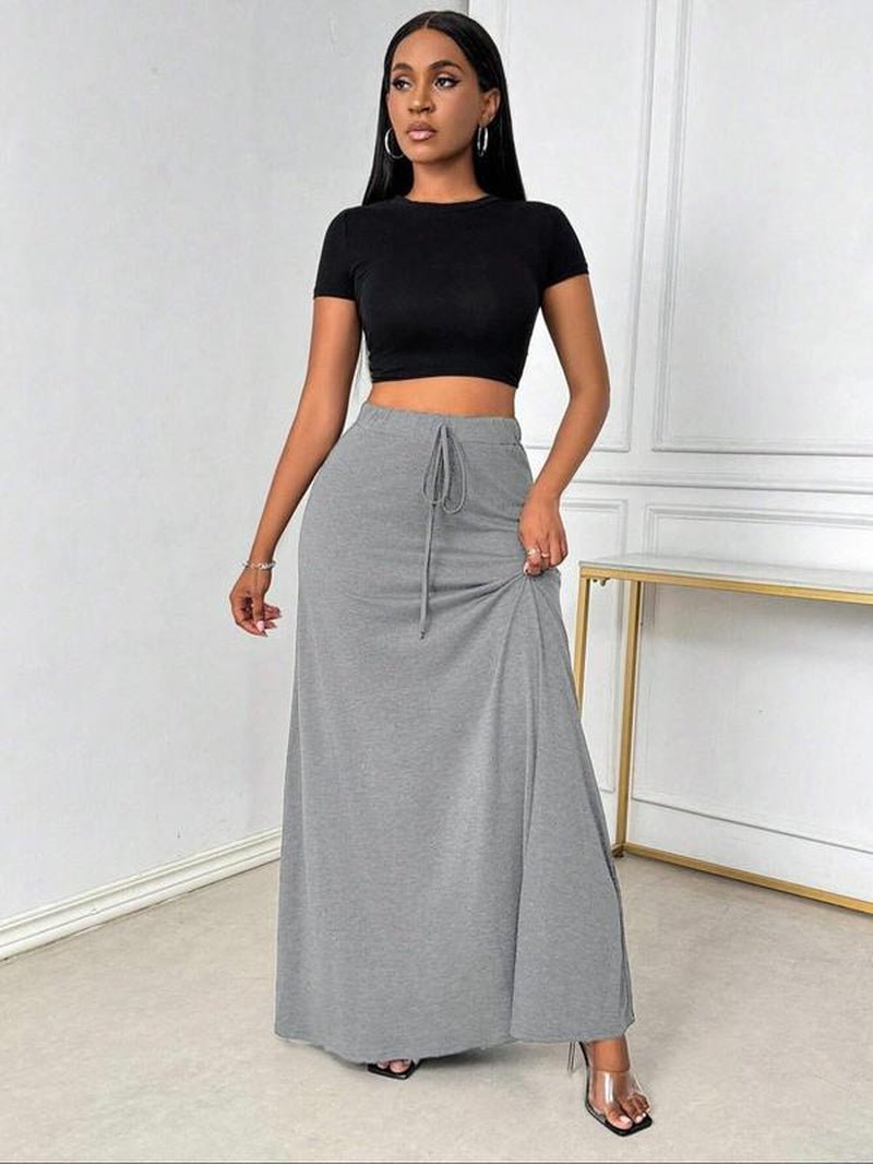 Plus Size Elegant A - Line Skirt with Drawstring Waist - Stylish Casual Long Skirt for All Seasons - Bela Fils BoutiqueBela Fils Boutique