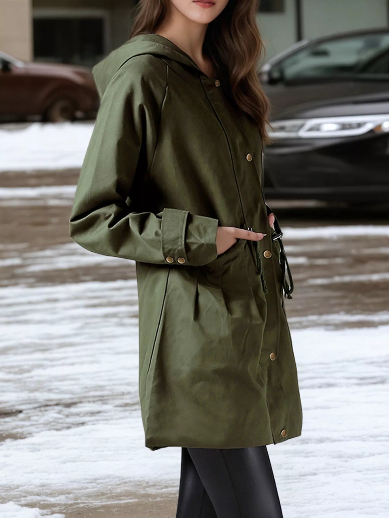 Plus Size Hooded Drawstring Waist Trench Coat - Bela Fils BoutiqueBela Fils Boutique