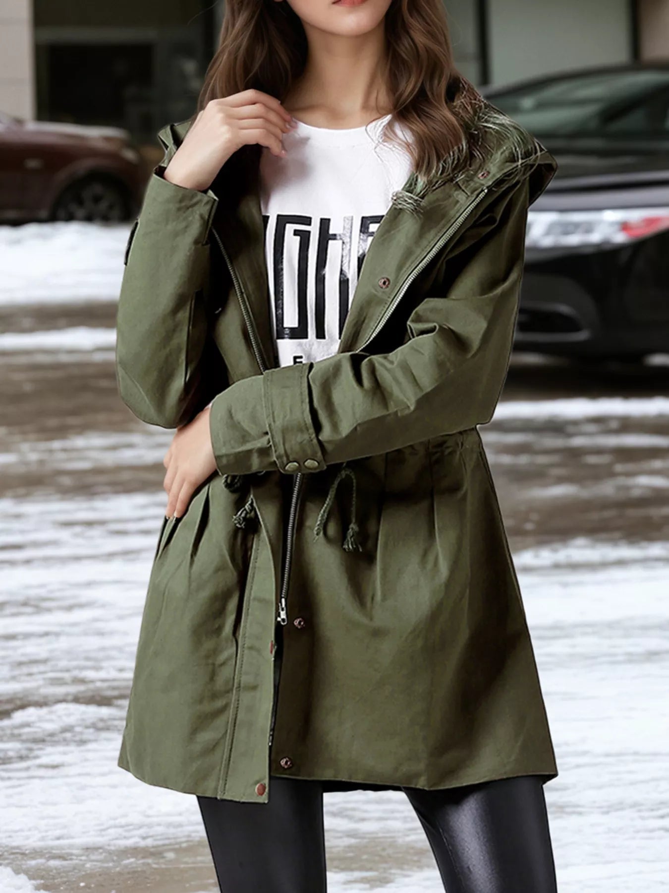Plus Size Hooded Drawstring Waist Trench Coat - Bela Fils BoutiqueBela Fils Boutique