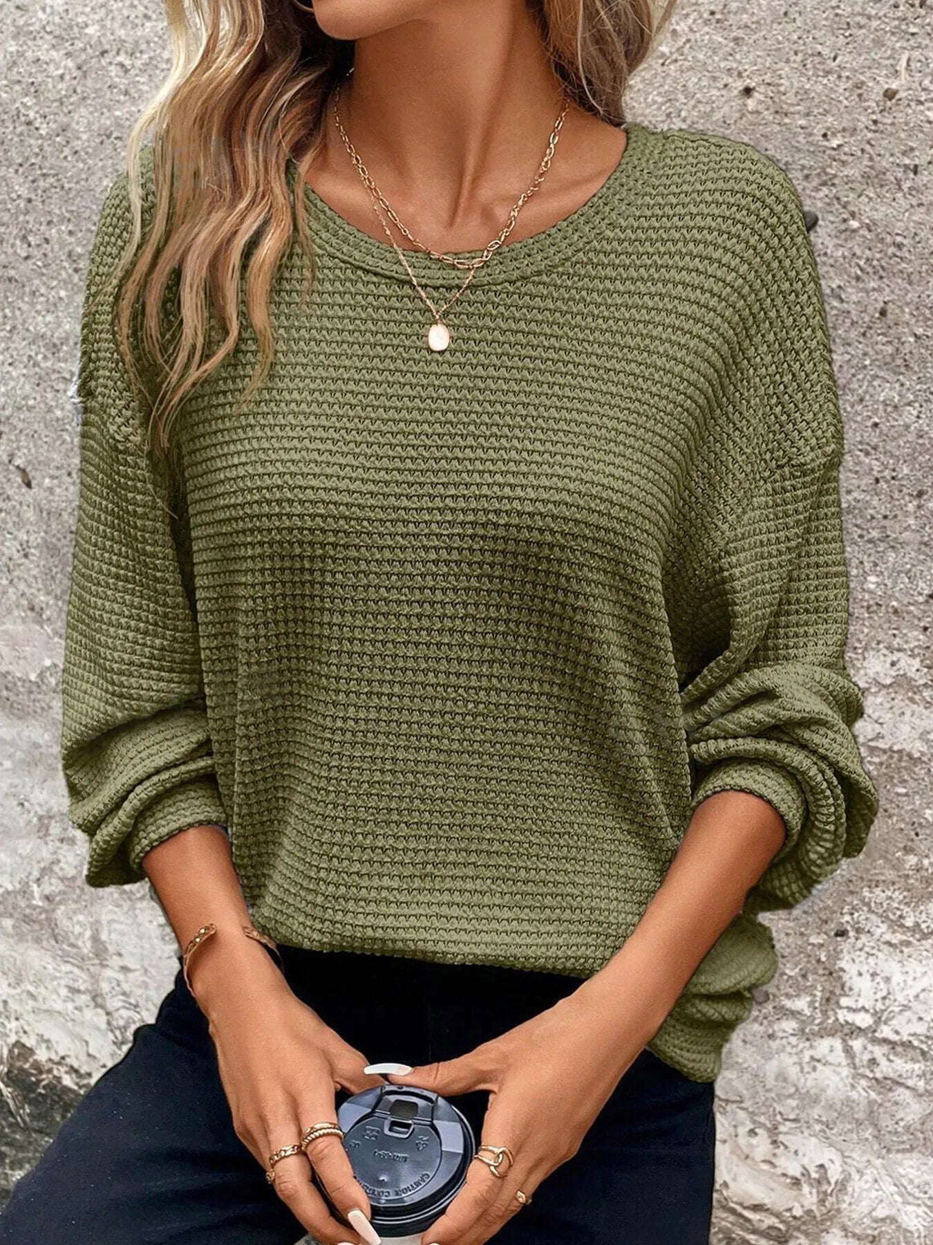 Plus Size Relaxed Fit Waffle Knit Round Neck T-Shirt - Bela Fils BoutiqueBela Fils Boutique