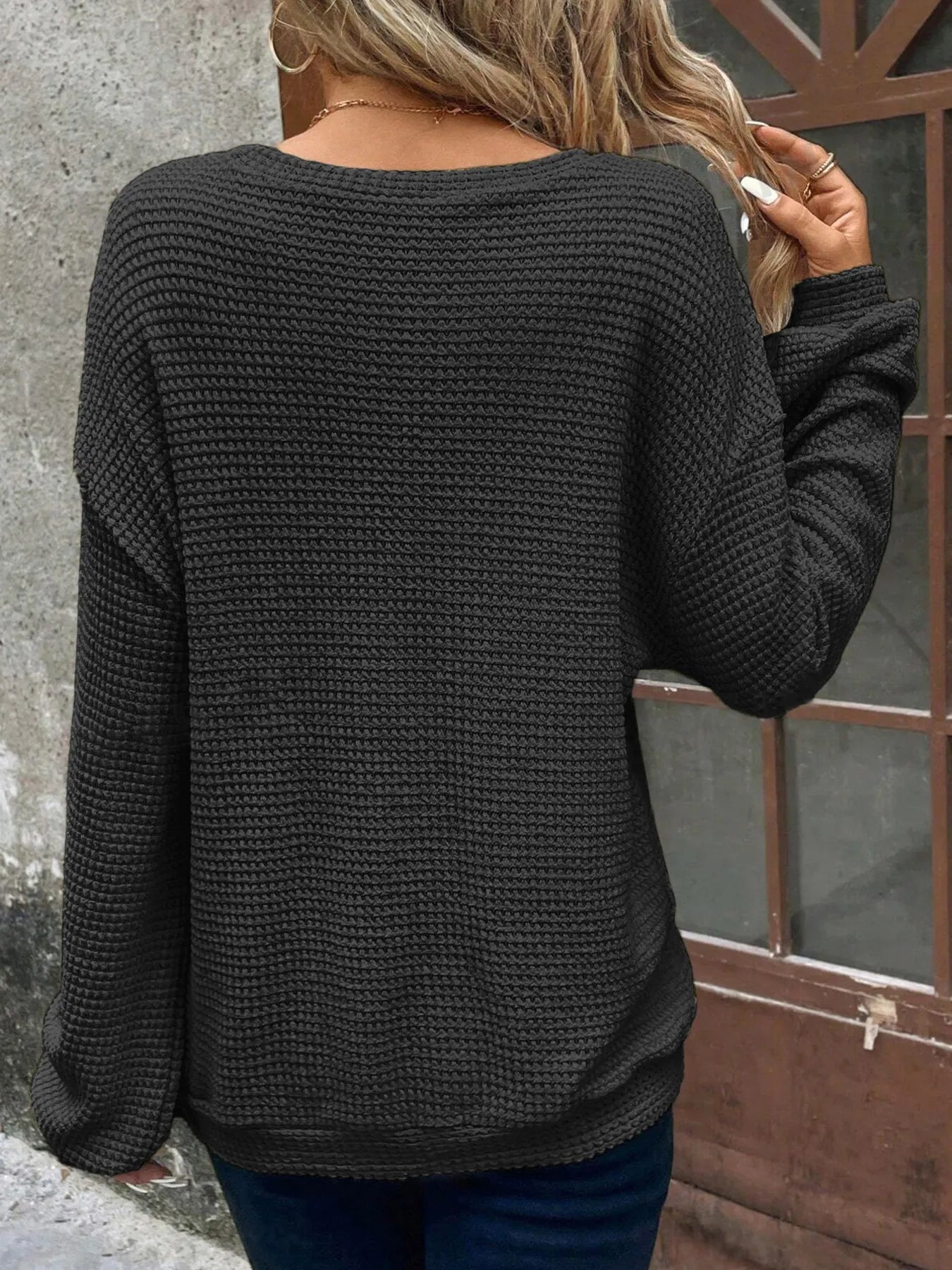 Plus Size Relaxed Fit Waffle Knit Round Neck T-Shirt - Bela Fils BoutiqueBela Fils Boutique