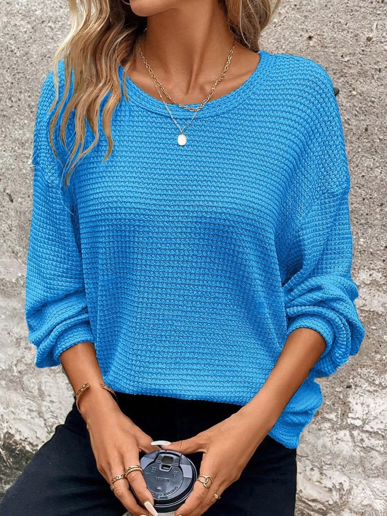 Plus Size Relaxed Fit Waffle Knit Round Neck T-Shirt - Bela Fils BoutiqueBela Fils Boutique