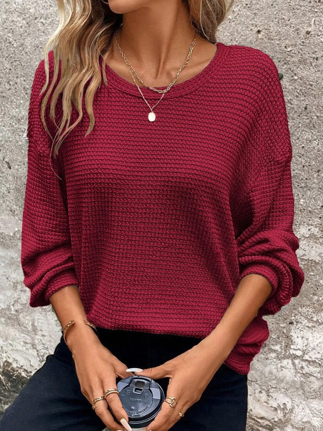 Plus Size Relaxed Fit Waffle Knit Round Neck T-Shirt - Bela Fils BoutiqueBela Fils Boutique