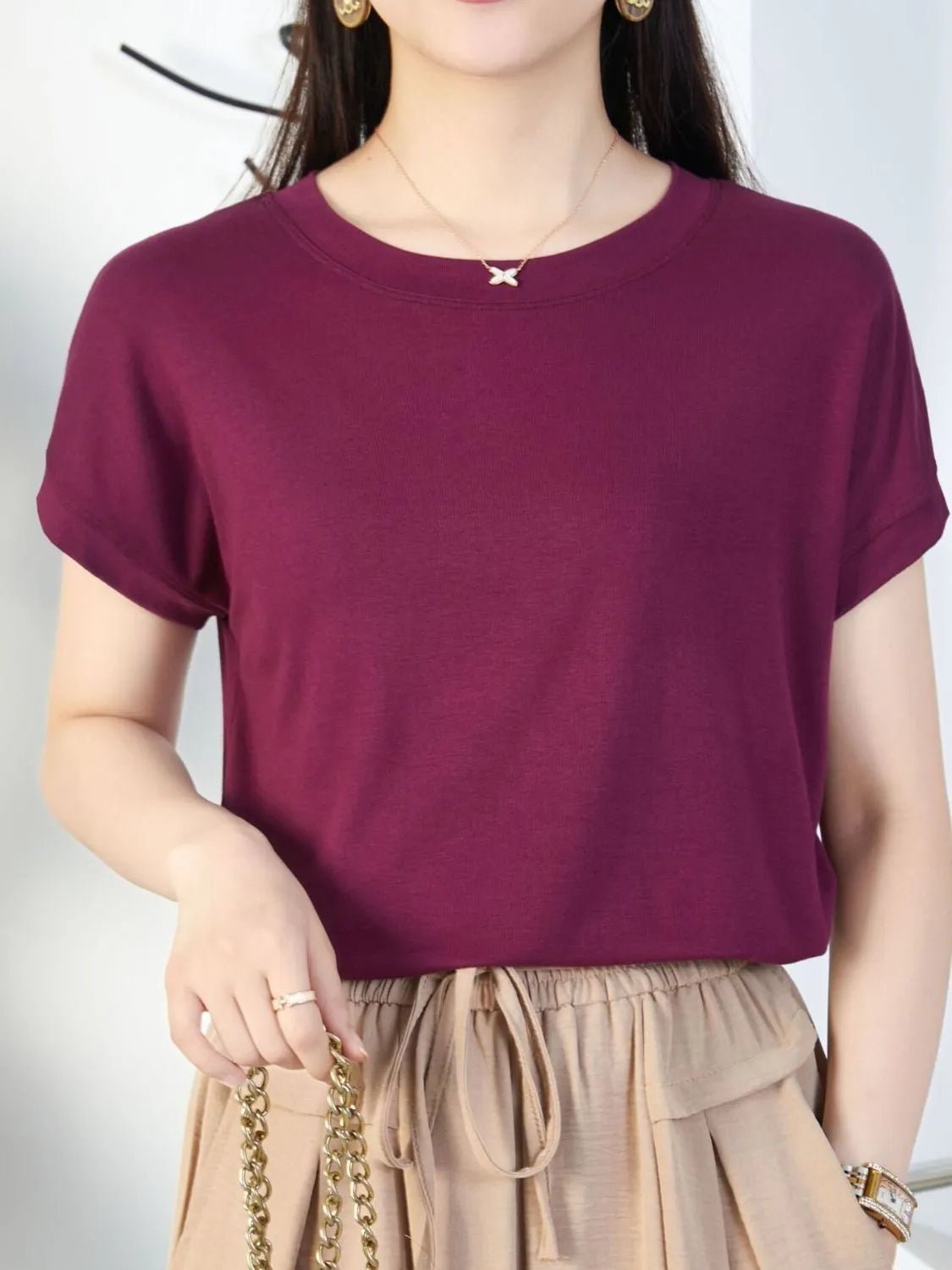 Plus Size Round Neck Short Sleeve T-Shirt - Bela Fils BoutiqueBela Fils Boutique