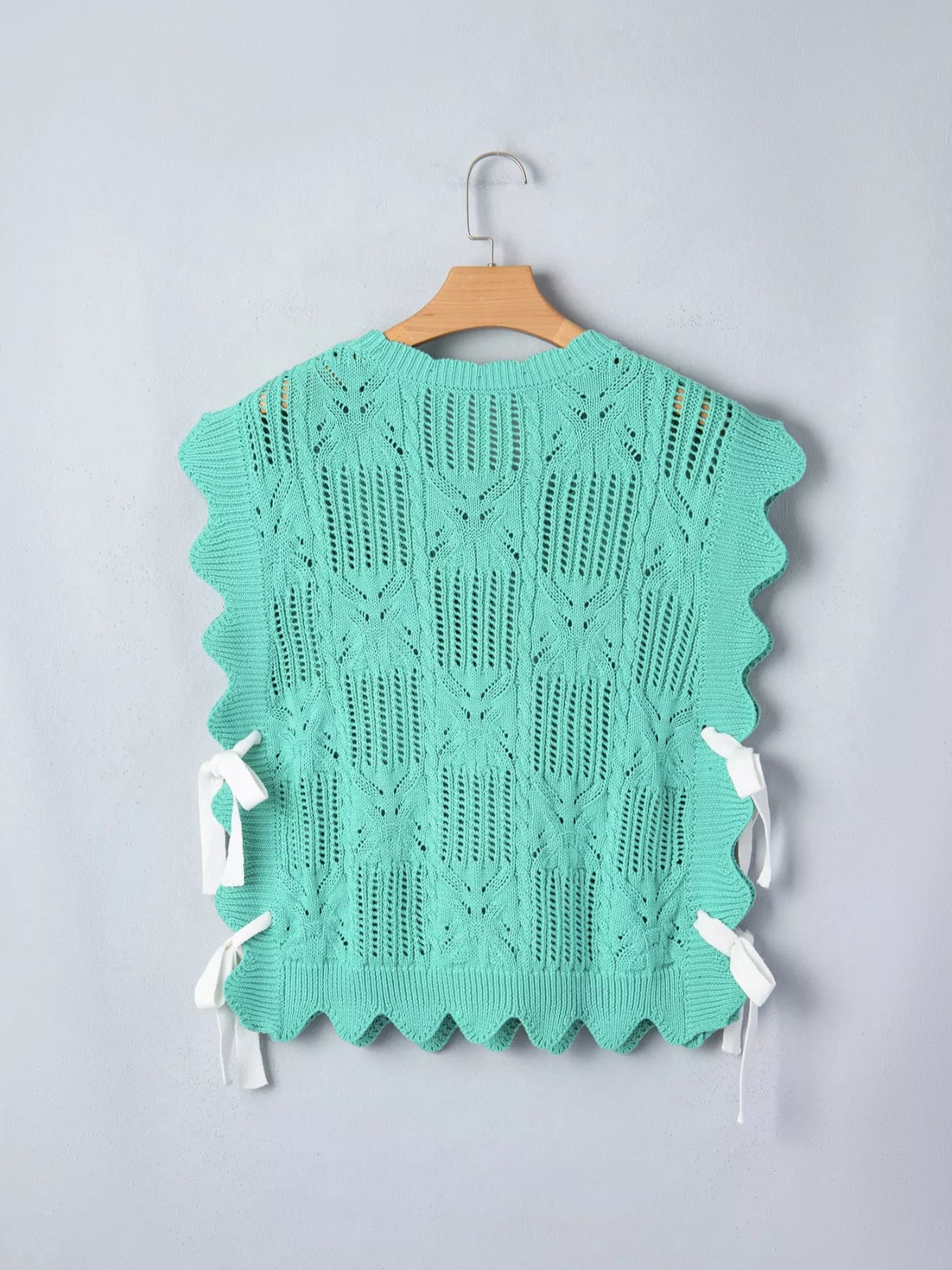 Pointelle Knit Patterned Scalloped Trim Short Sleeve Sweater - Bela Fils BoutiqueBela Fils Boutique