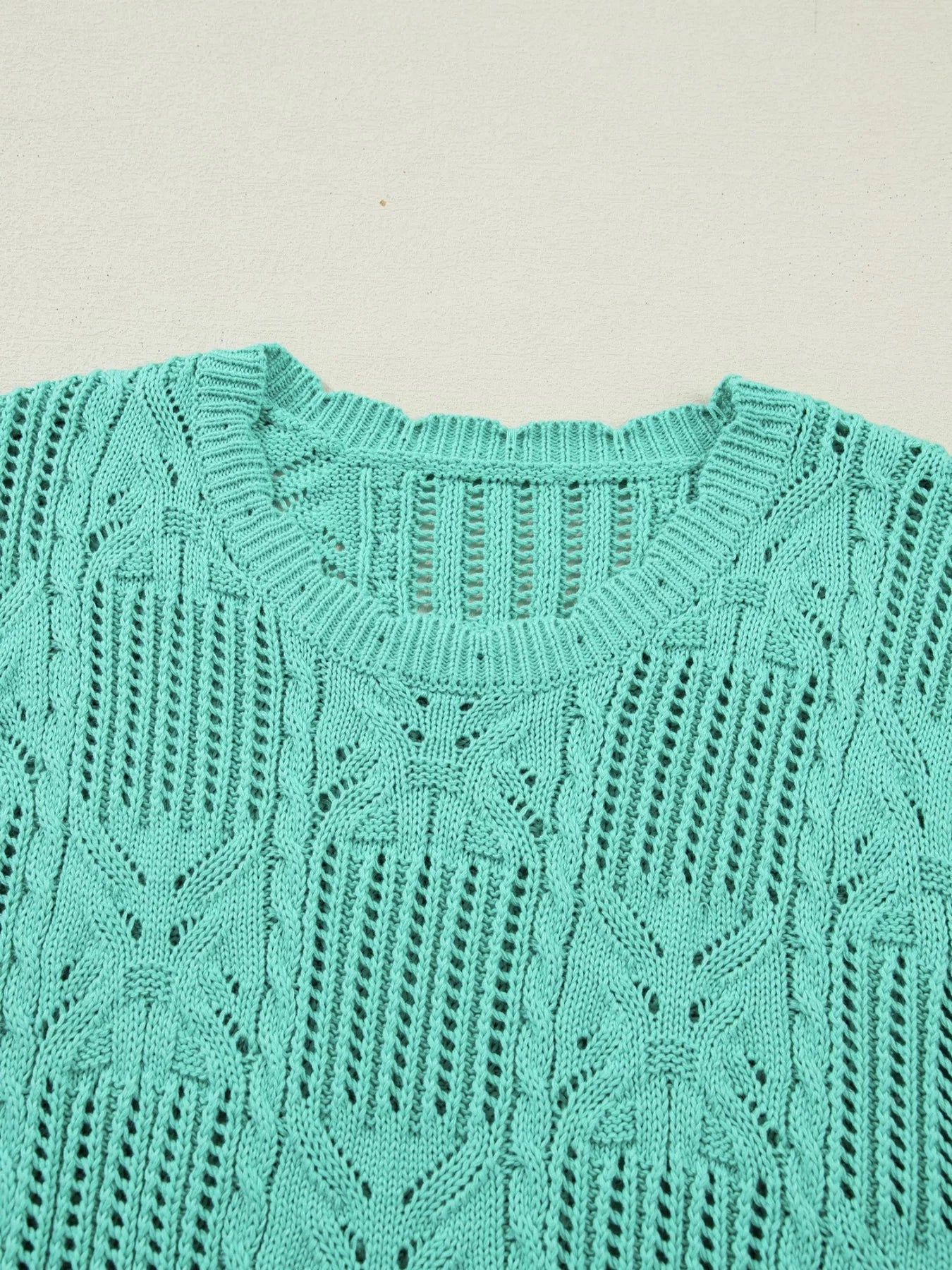 Pointelle Knit Patterned Scalloped Trim Short Sleeve Sweater - Bela Fils BoutiqueBela Fils Boutique