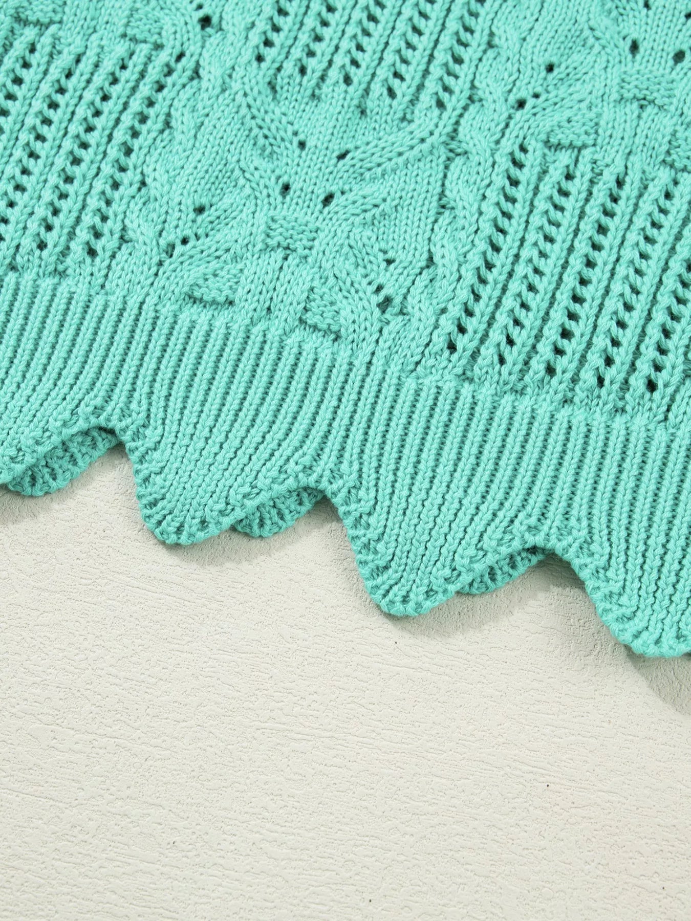 Pointelle Knit Patterned Scalloped Trim Short Sleeve Sweater - Bela Fils BoutiqueBela Fils Boutique