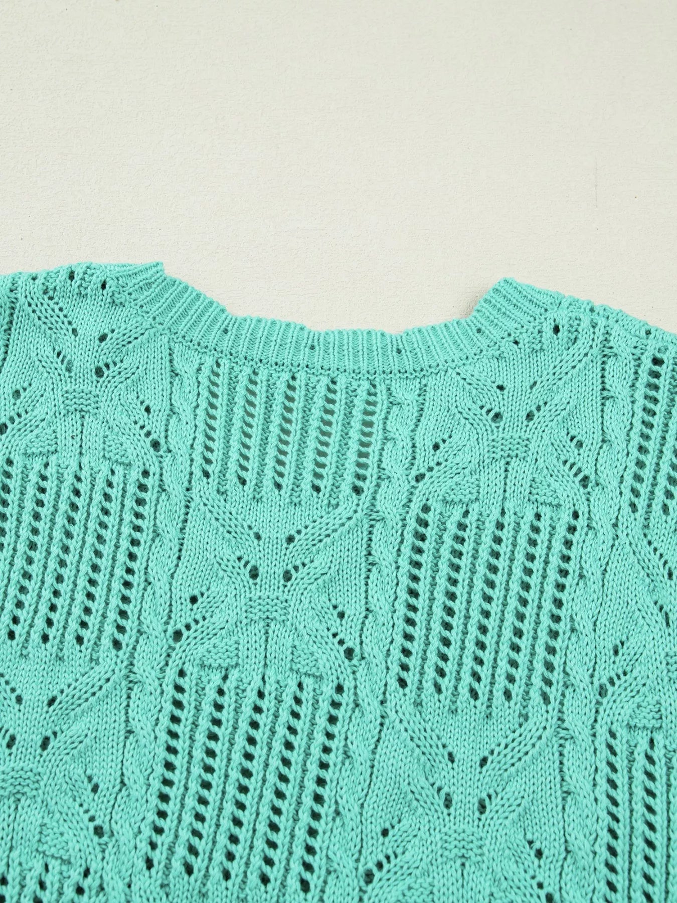 Pointelle Knit Patterned Scalloped Trim Short Sleeve Sweater - Bela Fils BoutiqueBela Fils Boutique
