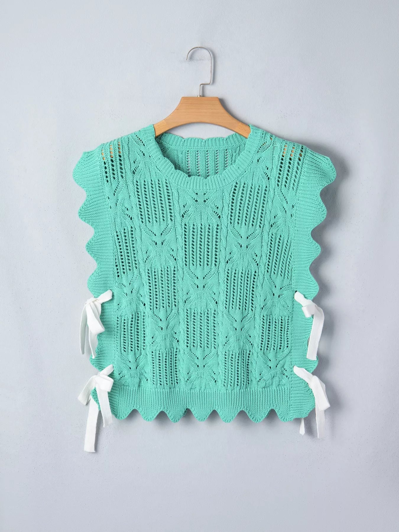 Pointelle Knit Patterned Scalloped Trim Short Sleeve Sweater - Bela Fils BoutiqueBela Fils Boutique