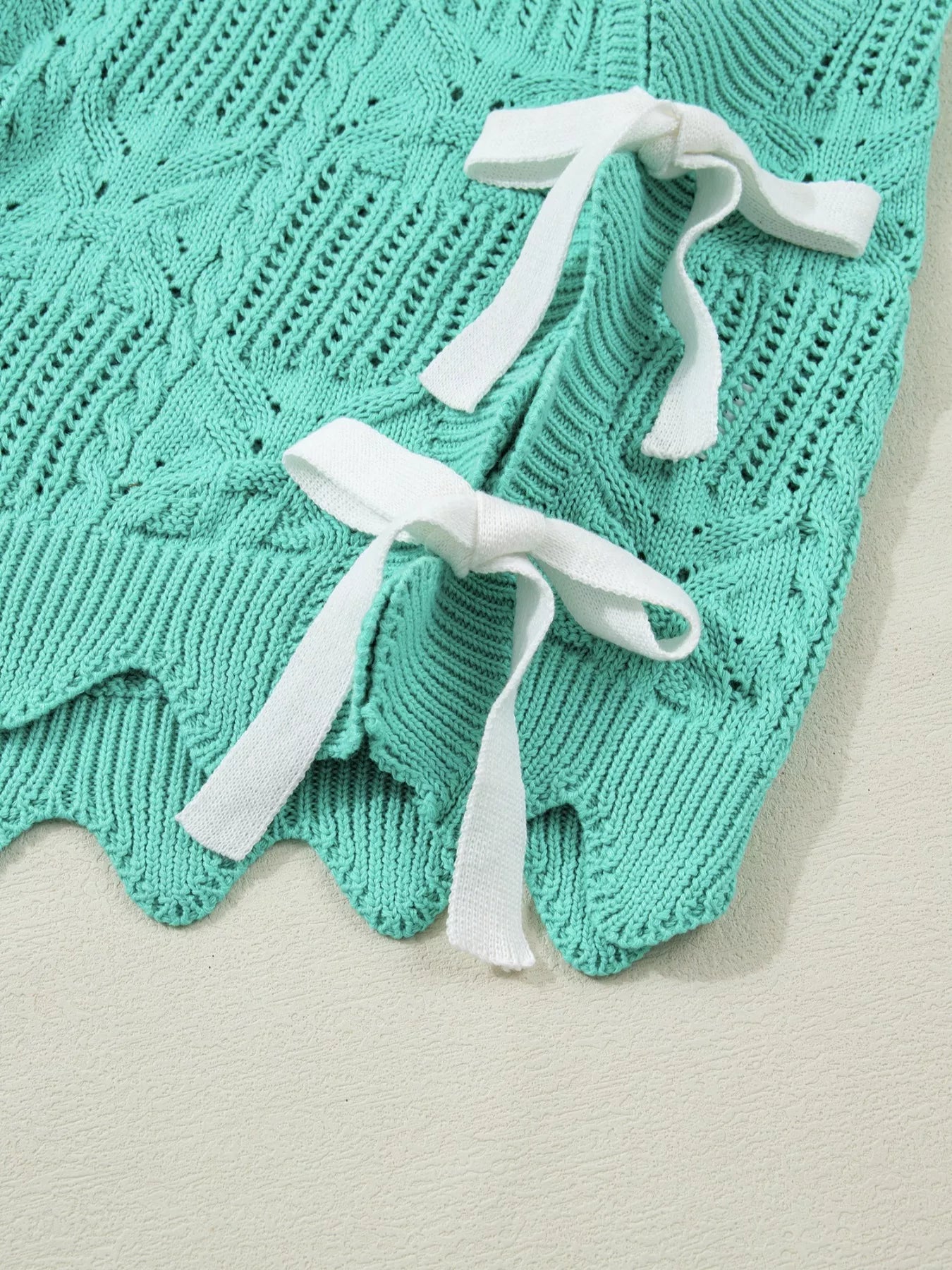 Pointelle Knit Patterned Scalloped Trim Short Sleeve Sweater - Bela Fils BoutiqueBela Fils Boutique