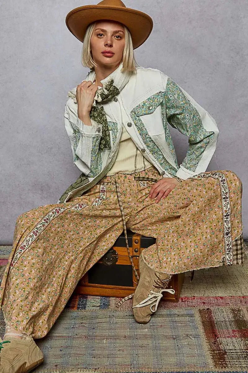 POL Button Down Patchwork Denim Jacket with Floral Print Details - Bela Fils BoutiqueBela Fils Boutique