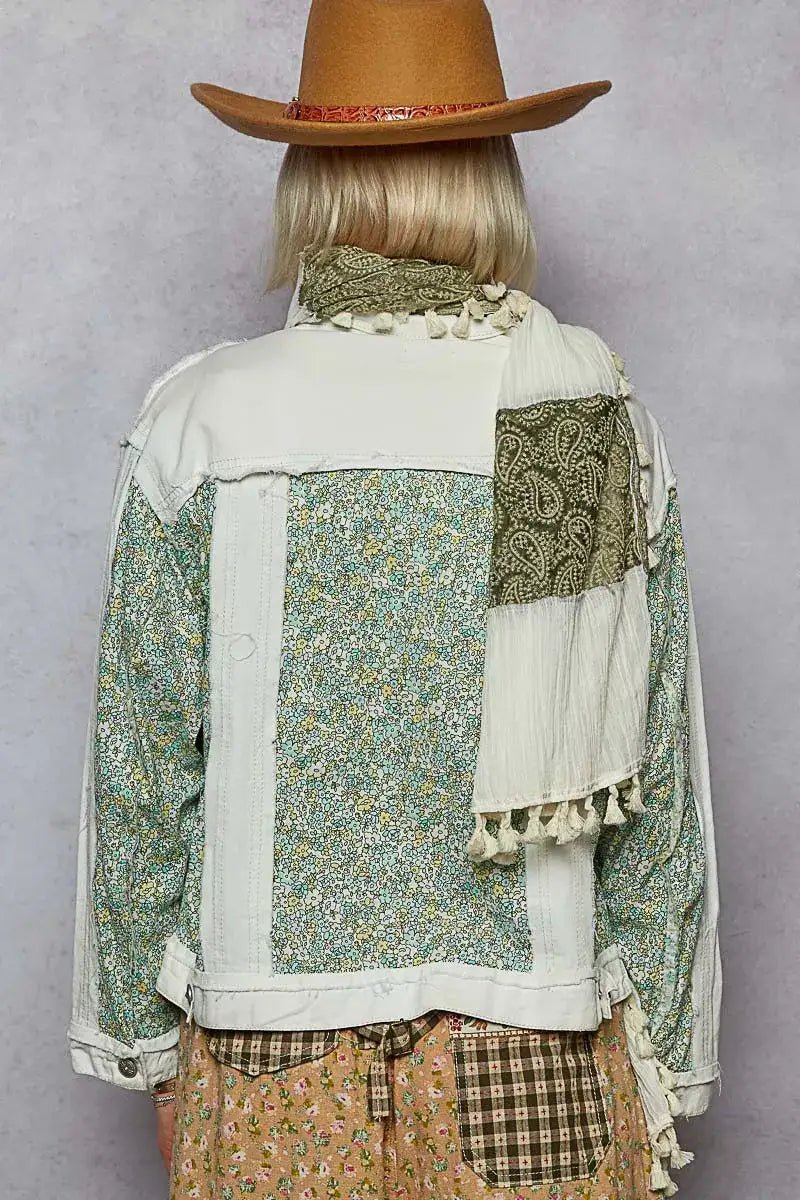 POL Button Down Patchwork Denim Jacket with Floral Print Details - Bela Fils BoutiqueBela Fils Boutique