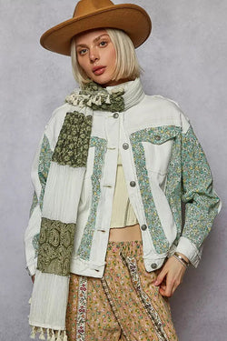 POL Button Down Patchwork Denim Jacket with Floral Print Details - Bela Fils BoutiqueBela Fils Boutique