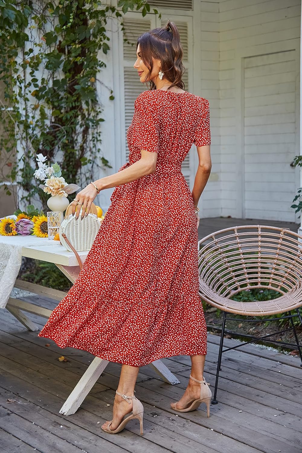PRETTYGARDEN Women'S Summer Floral Boho Maxi Dress Short Sleeve Wrap V Neck Ruffle Long Flowy Beach Wedding Guest Dresses - Bela Fils BoutiqueBela Fils Boutique