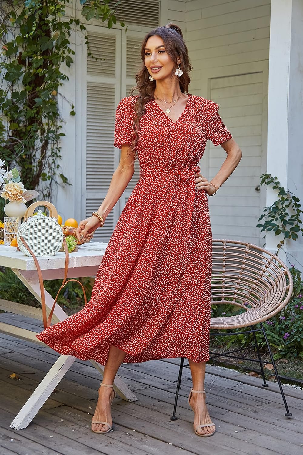 PRETTYGARDEN Women'S Summer Floral Boho Maxi Dress Short Sleeve Wrap V Neck Ruffle Long Flowy Beach Wedding Guest Dresses - Bela Fils BoutiqueBela Fils Boutique