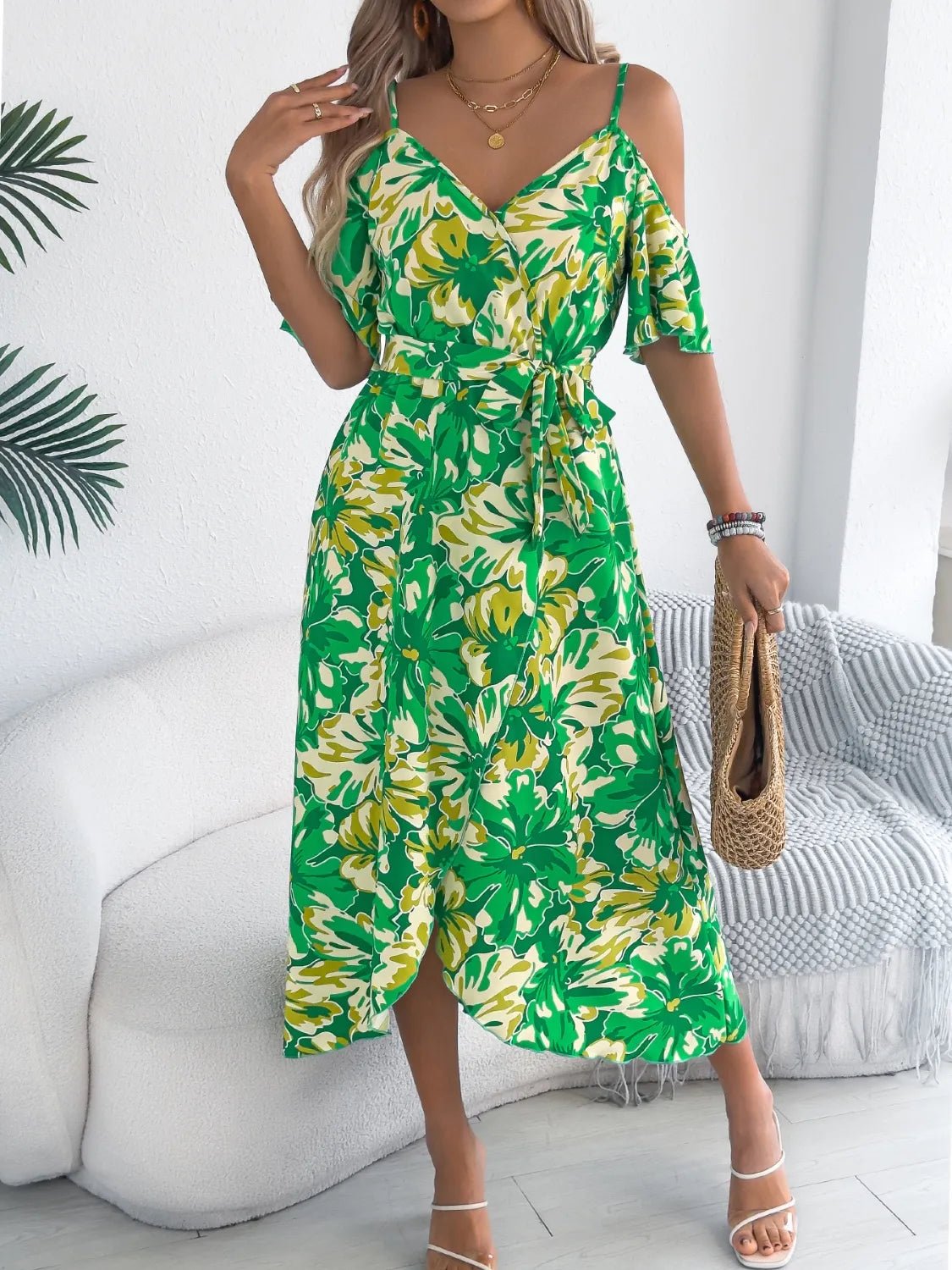 Printed Cold Shoulder Midi Cami Dress - Bela Fils BoutiqueBela Fils Boutique