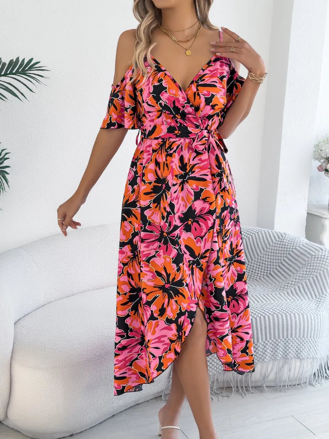 Printed Cold Shoulder Midi Cami Dress - Bela Fils BoutiqueBela Fils Boutique