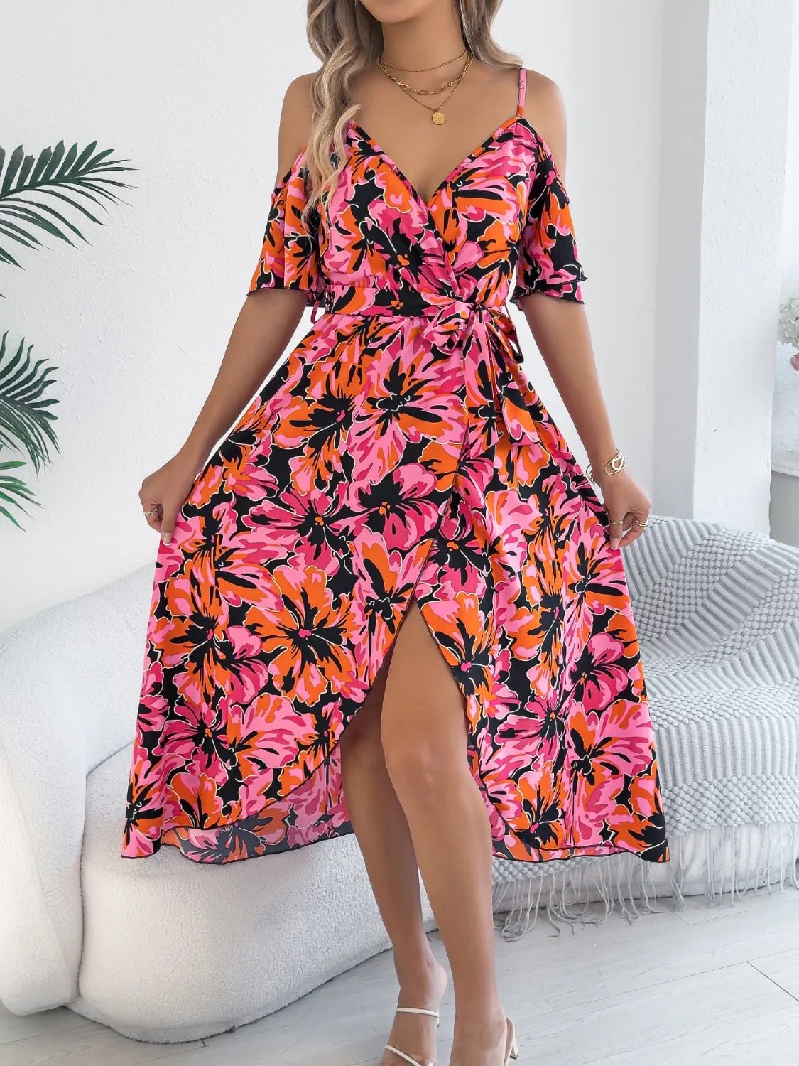 Printed Cold Shoulder Midi Cami Dress - Bela Fils BoutiqueBela Fils Boutique