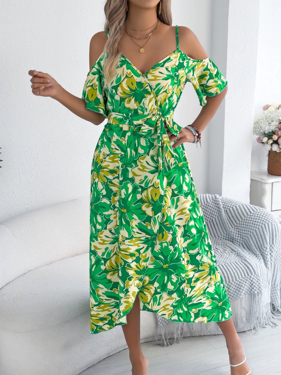 Printed Cold Shoulder Midi Cami Dress - Bela Fils BoutiqueBela Fils Boutique
