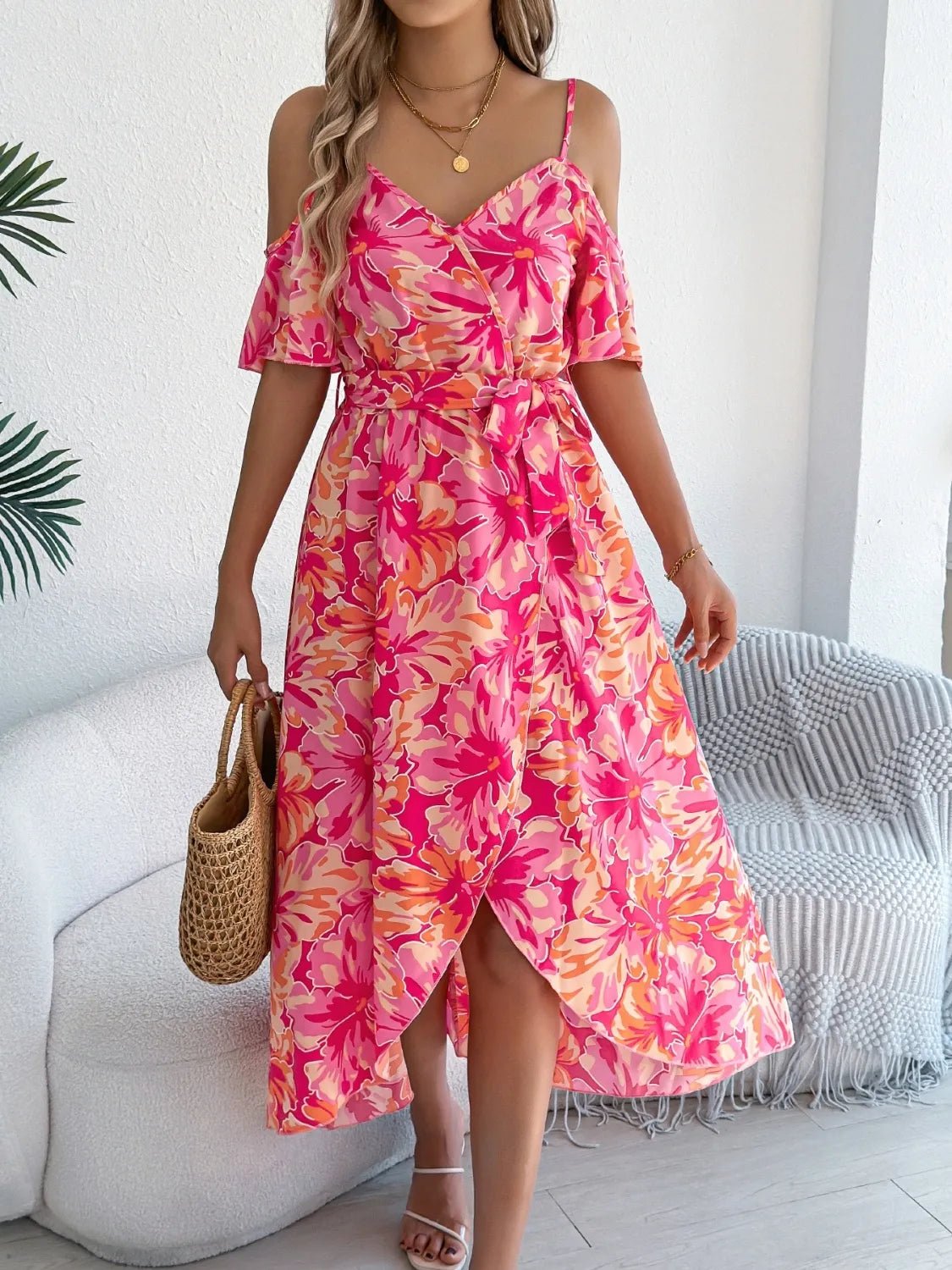Printed Cold Shoulder Midi Cami Dress - Bela Fils BoutiqueBela Fils Boutique