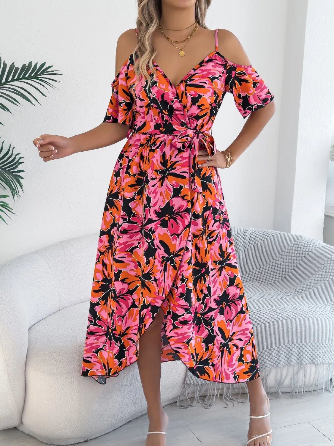 Printed Cold Shoulder Midi Cami Dress - Bela Fils BoutiqueBela Fils Boutique