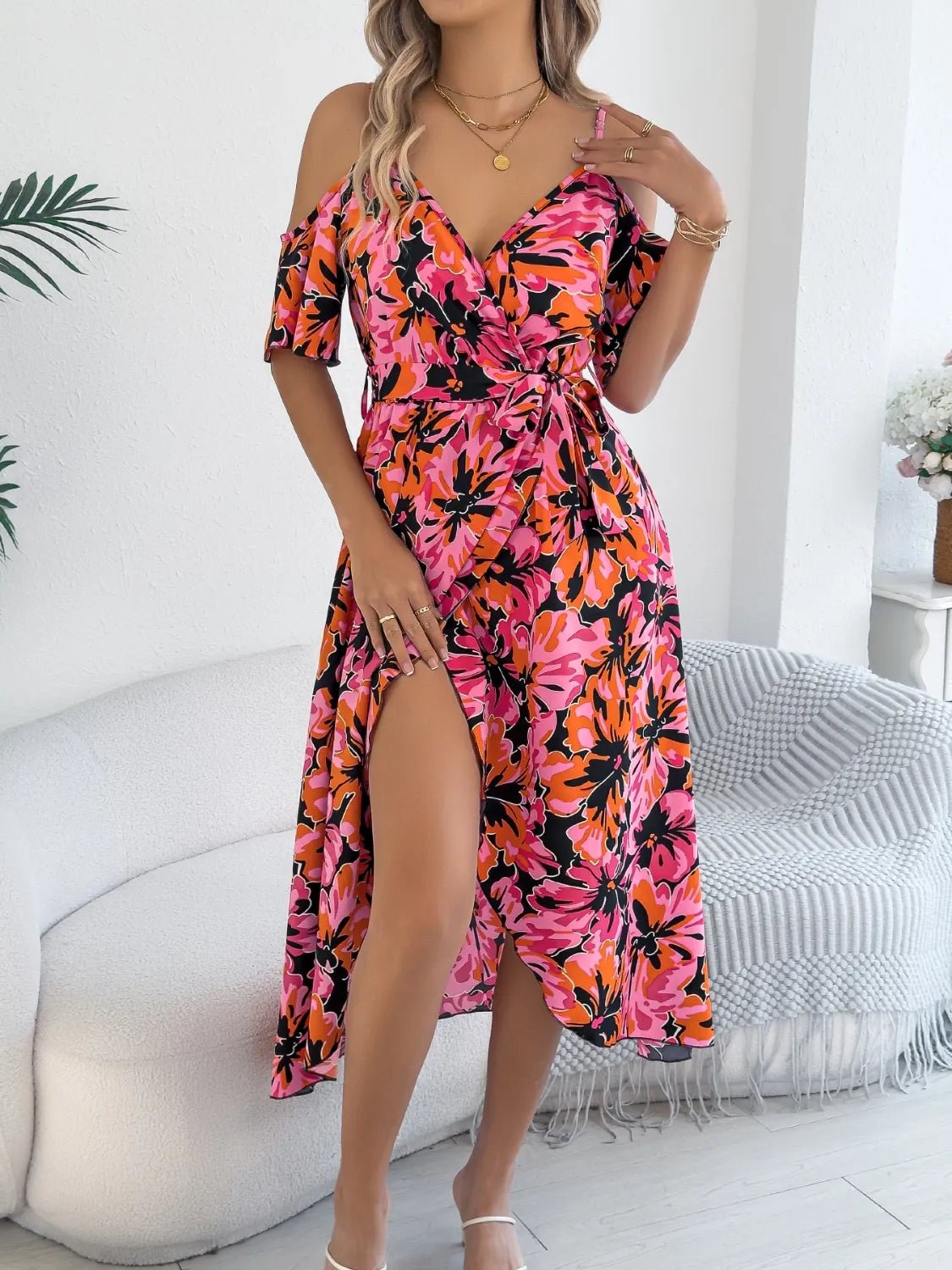 Printed Cold Shoulder Midi Cami Dress - Bela Fils BoutiqueBela Fils Boutique