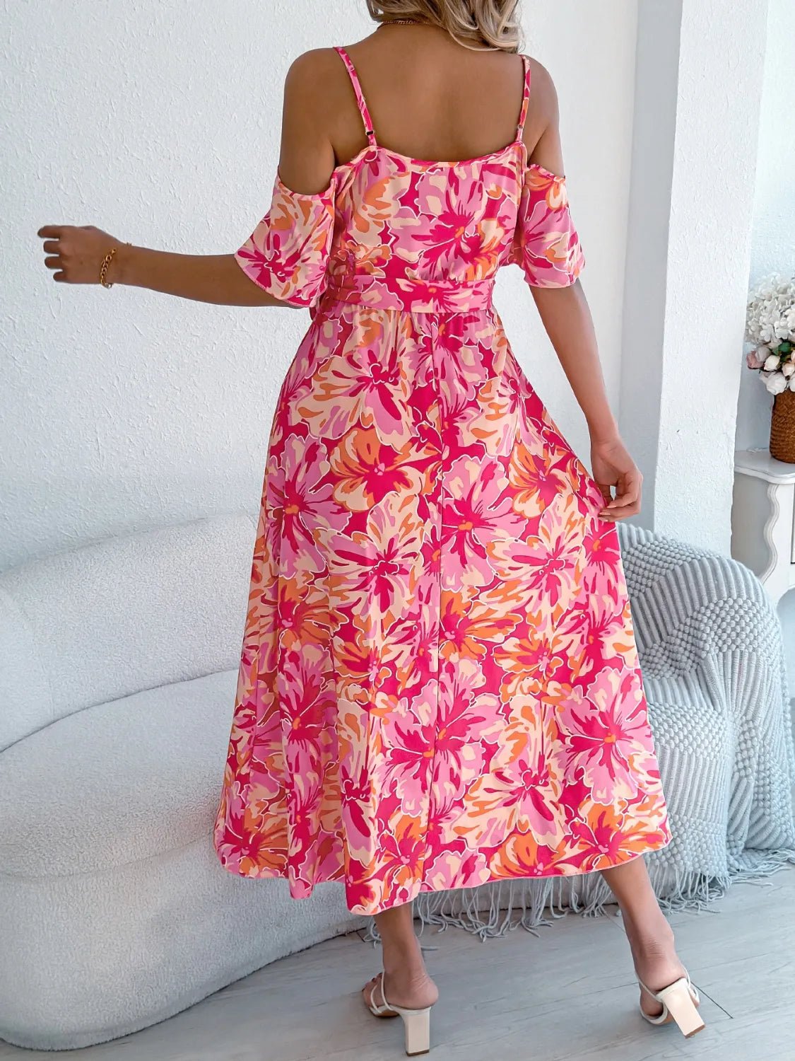Printed Cold Shoulder Midi Cami Dress - Bela Fils BoutiqueBela Fils Boutique