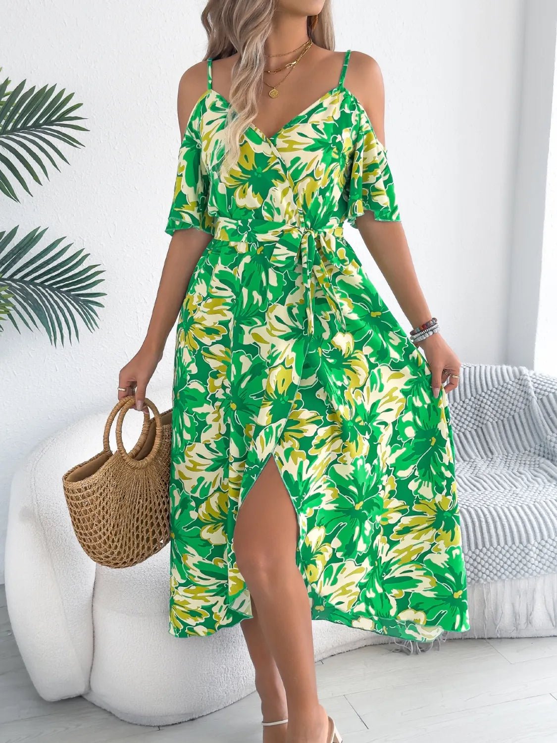 Printed Cold Shoulder Midi Cami Dress - Bela Fils BoutiqueBela Fils Boutique