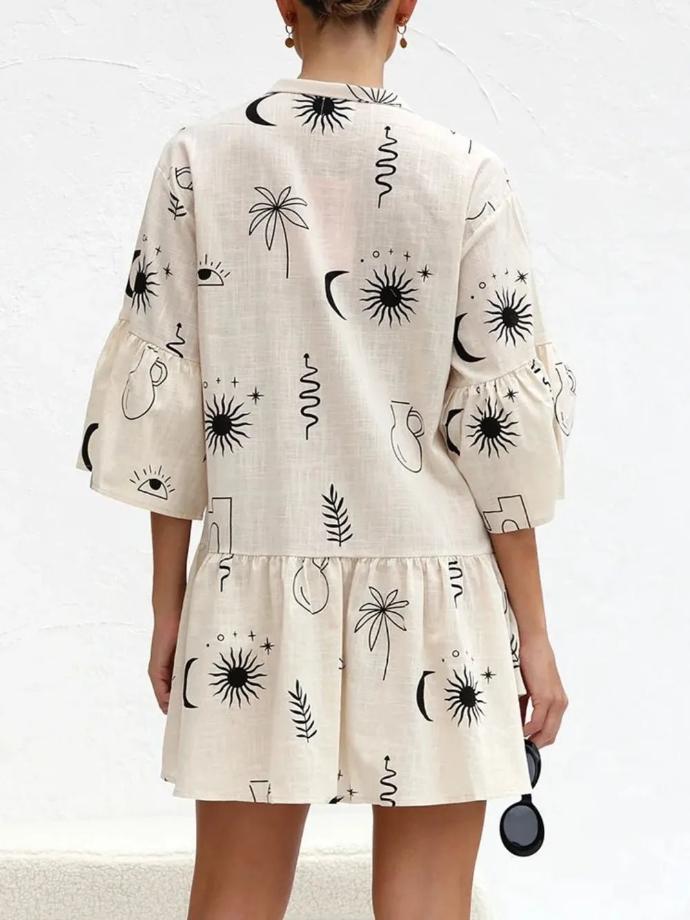 Printed Collared Neck Three - Quarter Sleeve Mini Dress - Bela Fils BoutiqueBela Fils Boutique